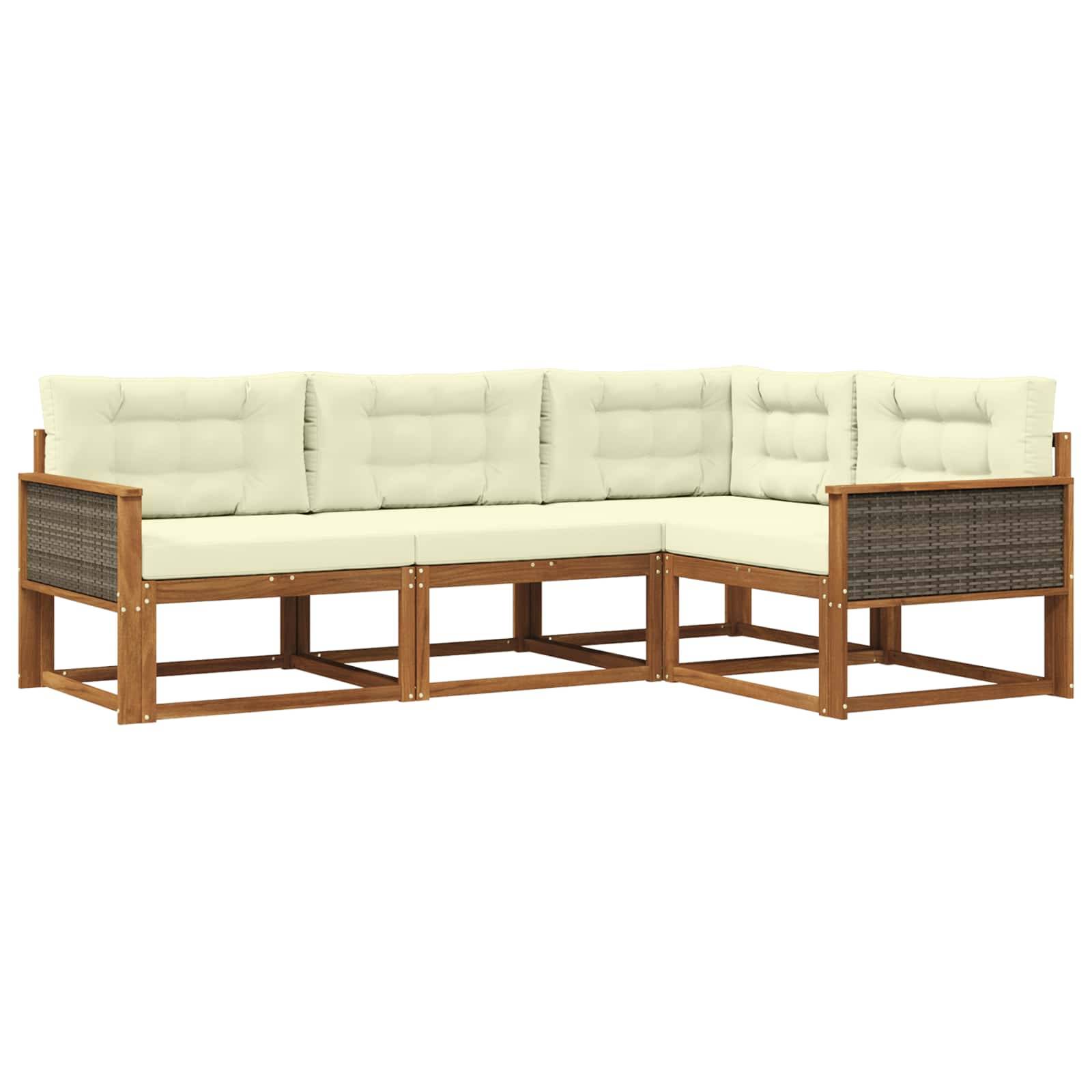 vidaXL Outdoor-Sofagarnitur mit Kissen 4 pcs Natur und Creme