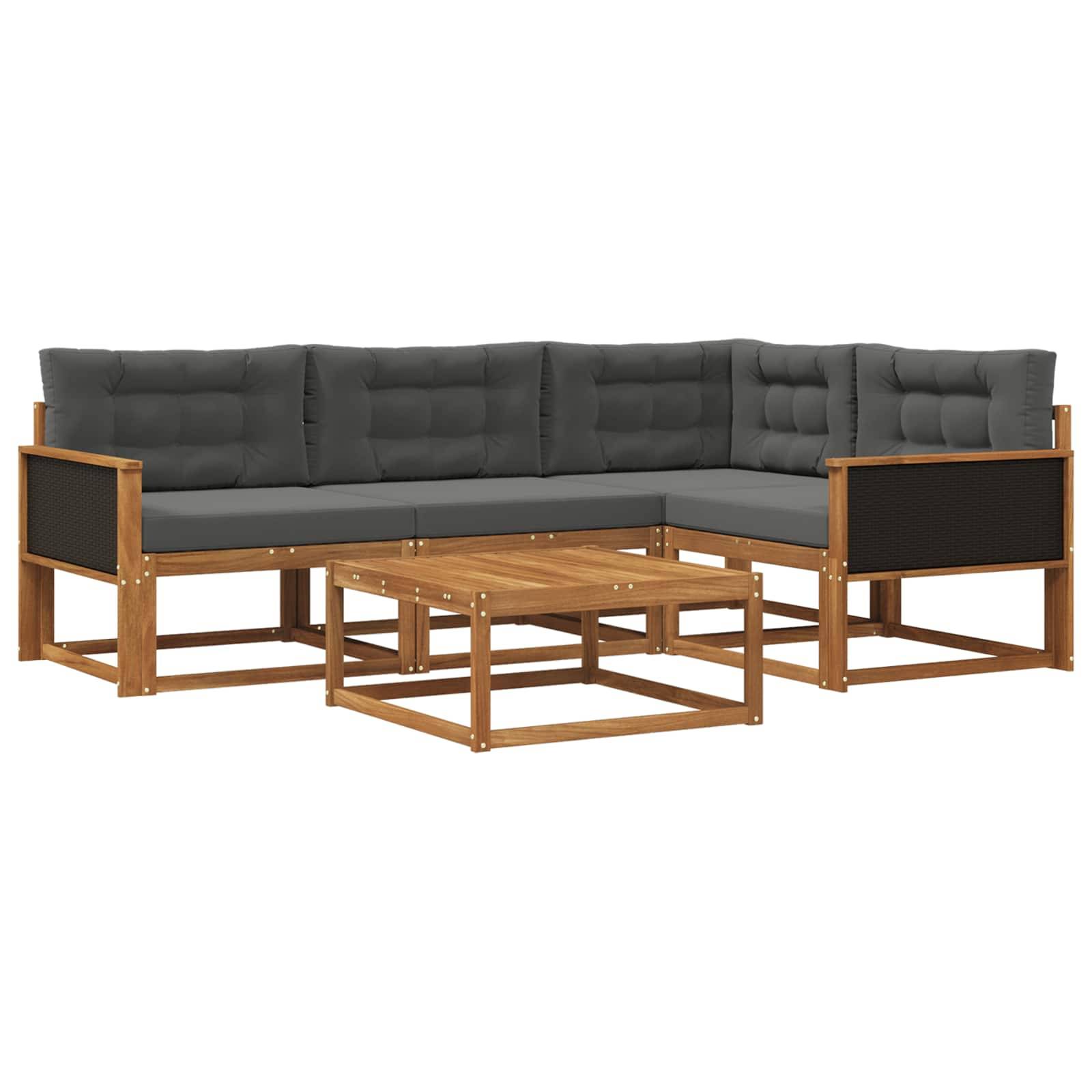 vidaXL Outdoor-Sofagarnitur mit Kissen 5 pcs Natur und Anthrazit