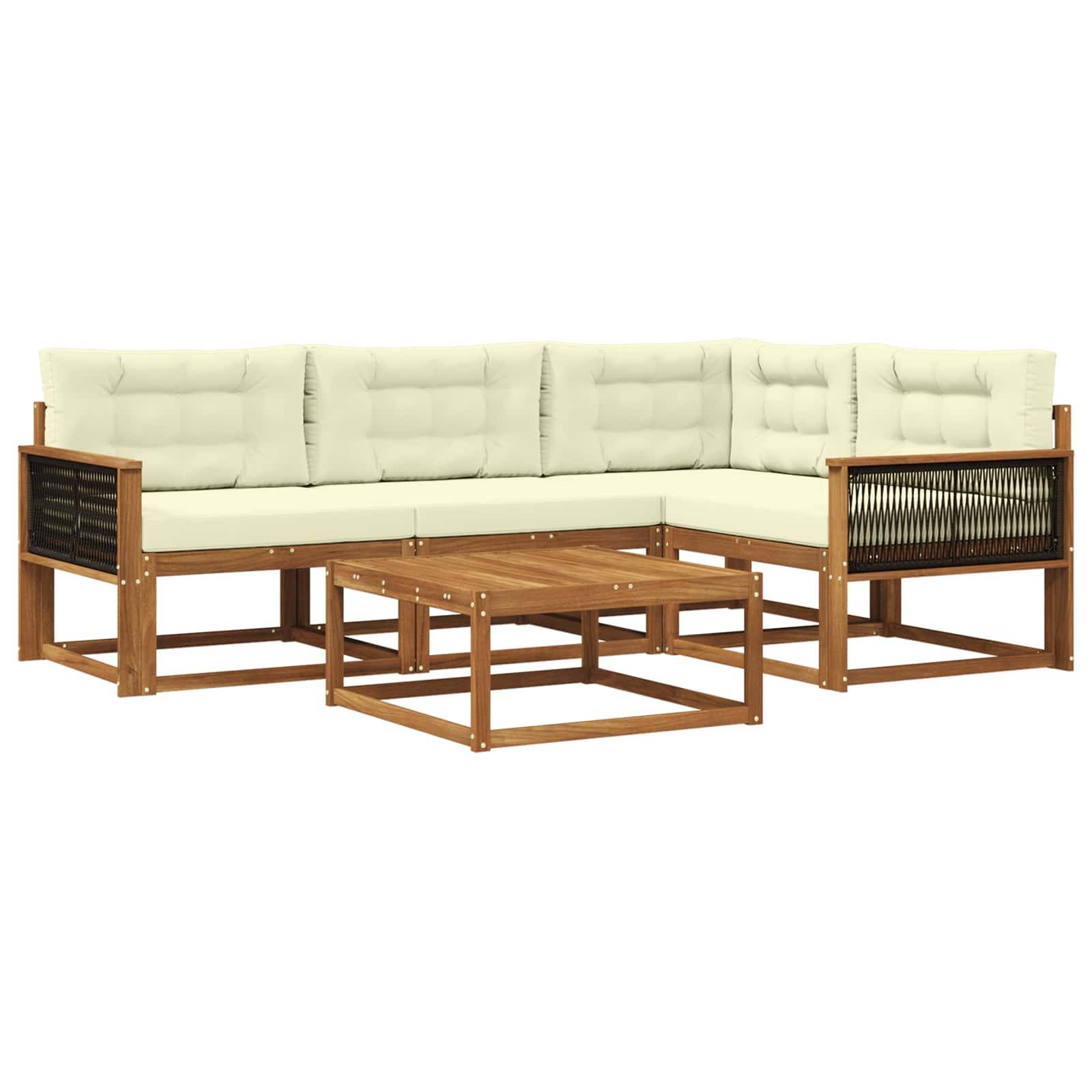 vidaXL Outdoor-Sofagarnitur mit Kissen 5 pcs Natur und Creme