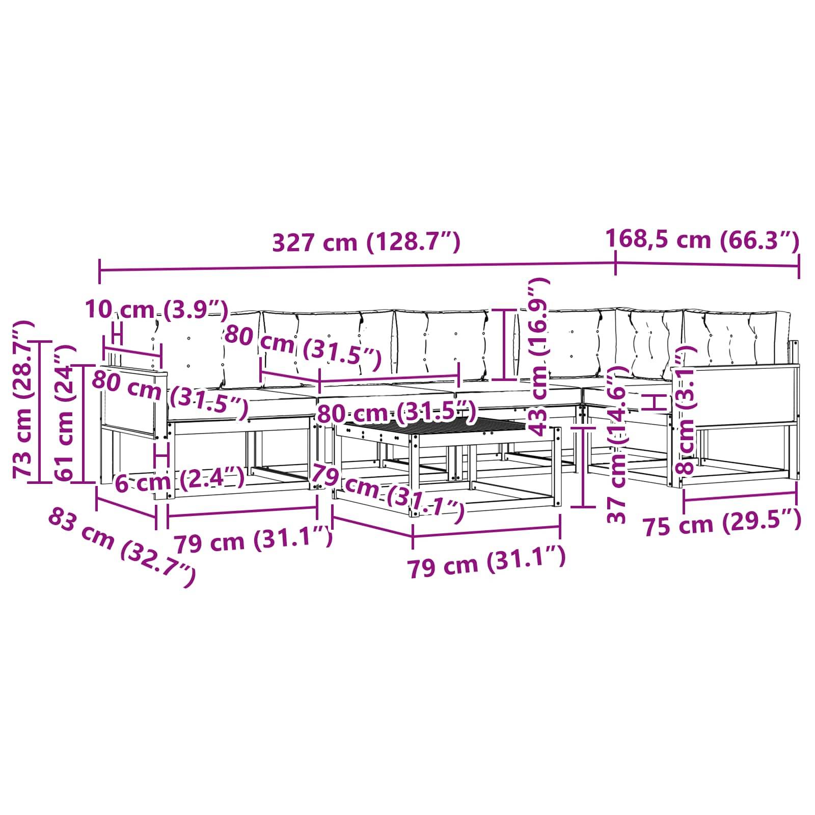 vidaXL Outdoor-Sofagarnitur mit Kissen 6 pcs Natur und Hellgrau