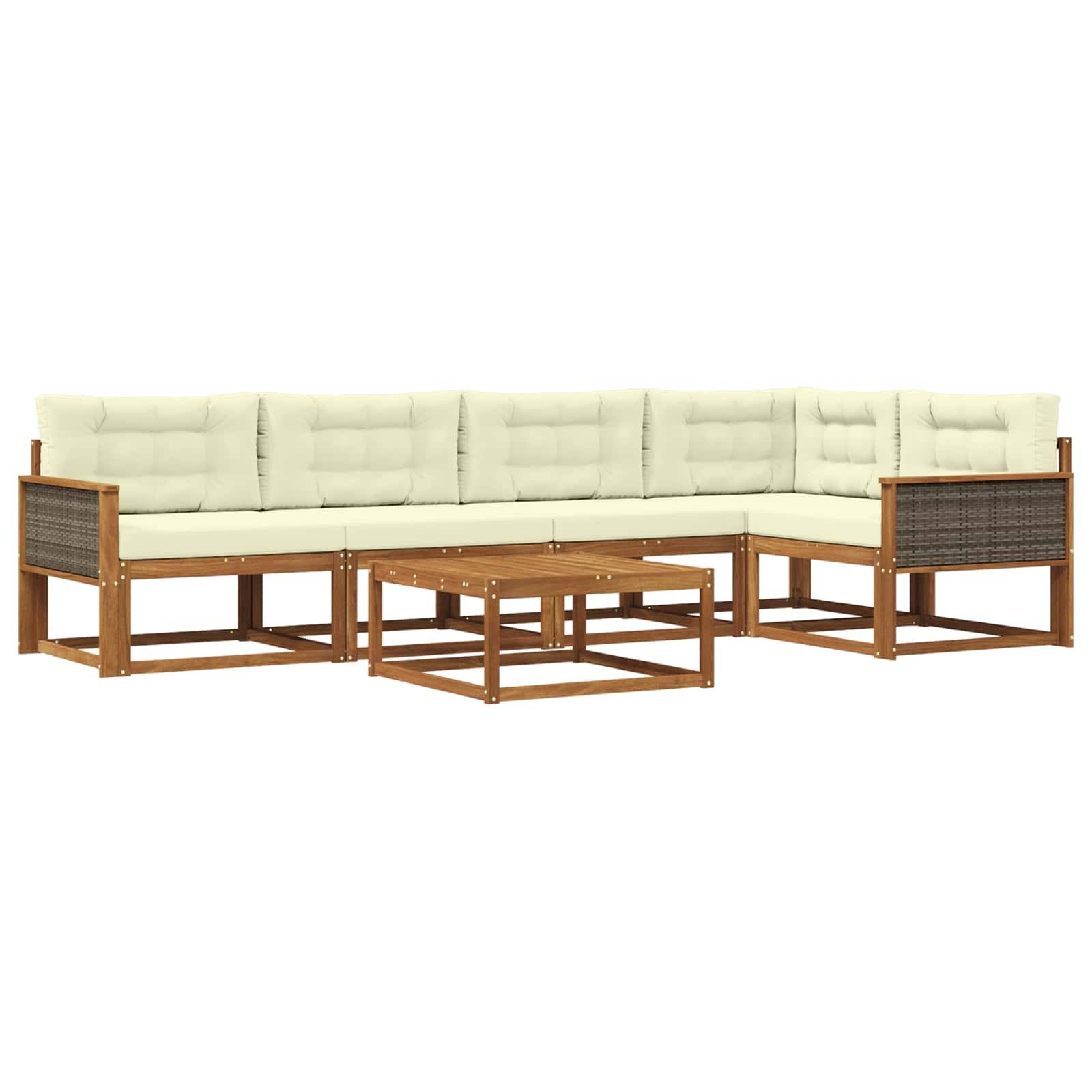 vidaXL Outdoor-Sofagarnitur mit Kissen 6 pcs Natur und Creme