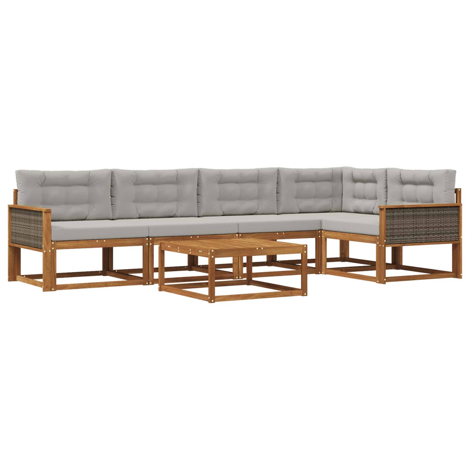 vidaXL Outdoor-Sofagarnitur mit Kissen 6 pcs Natur und Hellgrau