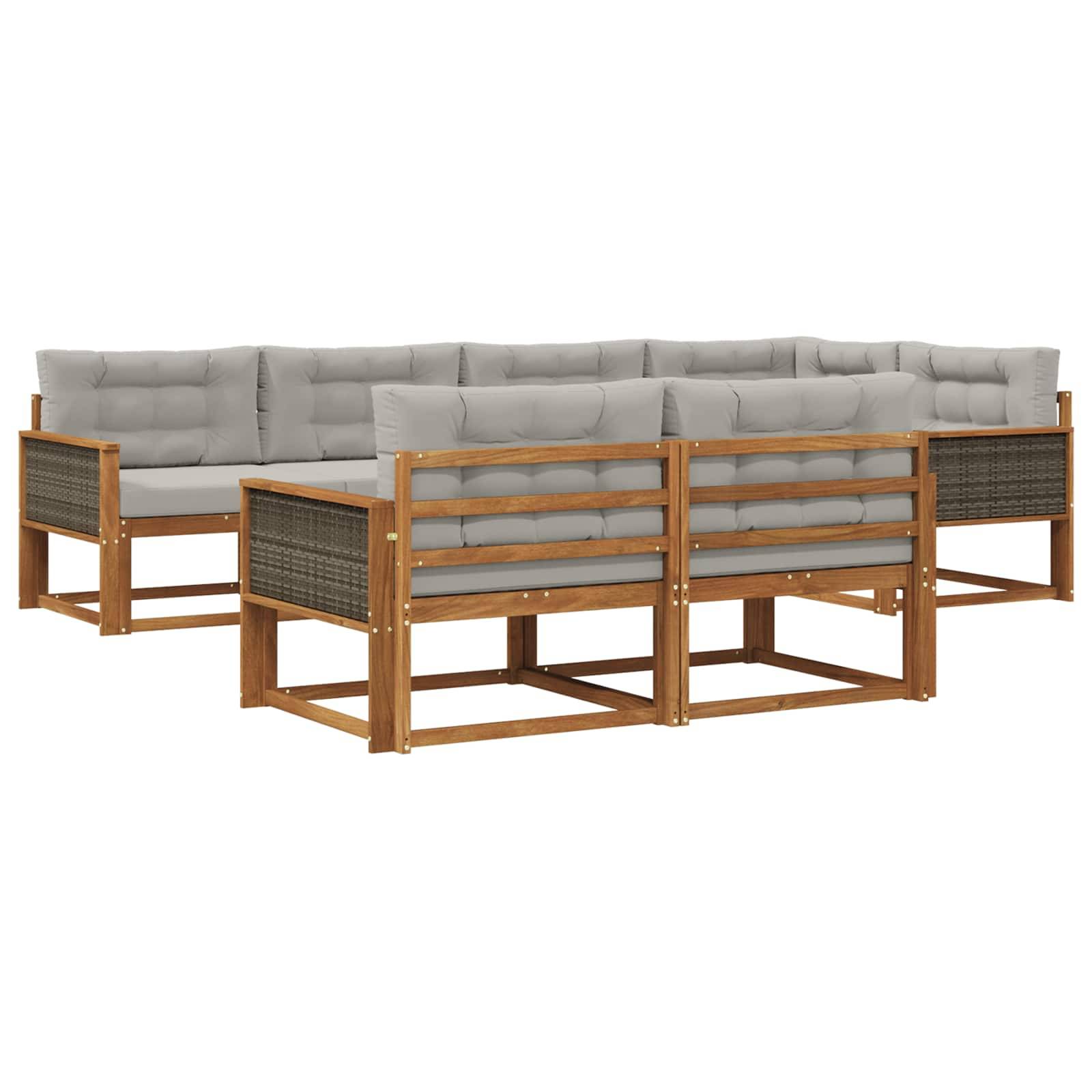 vidaXL Outdoor-Sofagarnitur mit Kissen 7 pcs Natur und Hellgrau