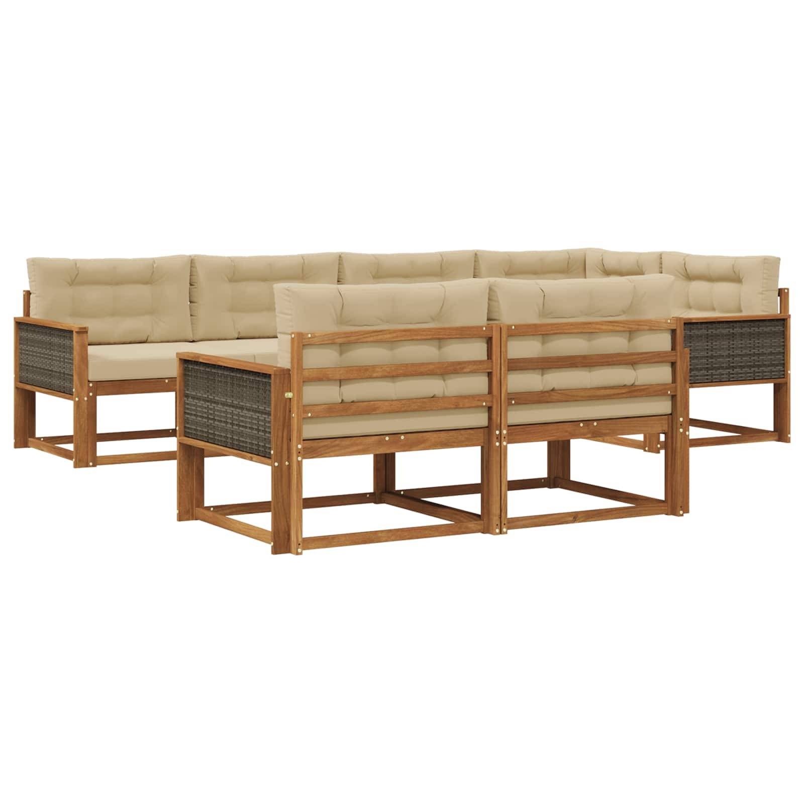 vidaXL Outdoor-Sofagarnitur mit Kissen 7 pcs Natur und Beige