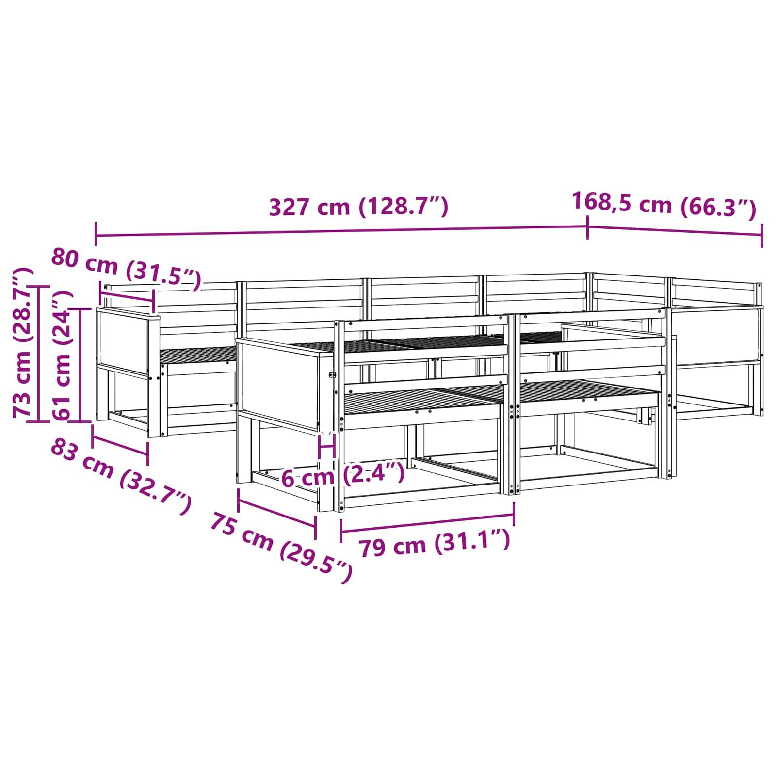 vidaXL Outdoor-Sofagarnitur 7 pcs Natur Massivholz Akazie