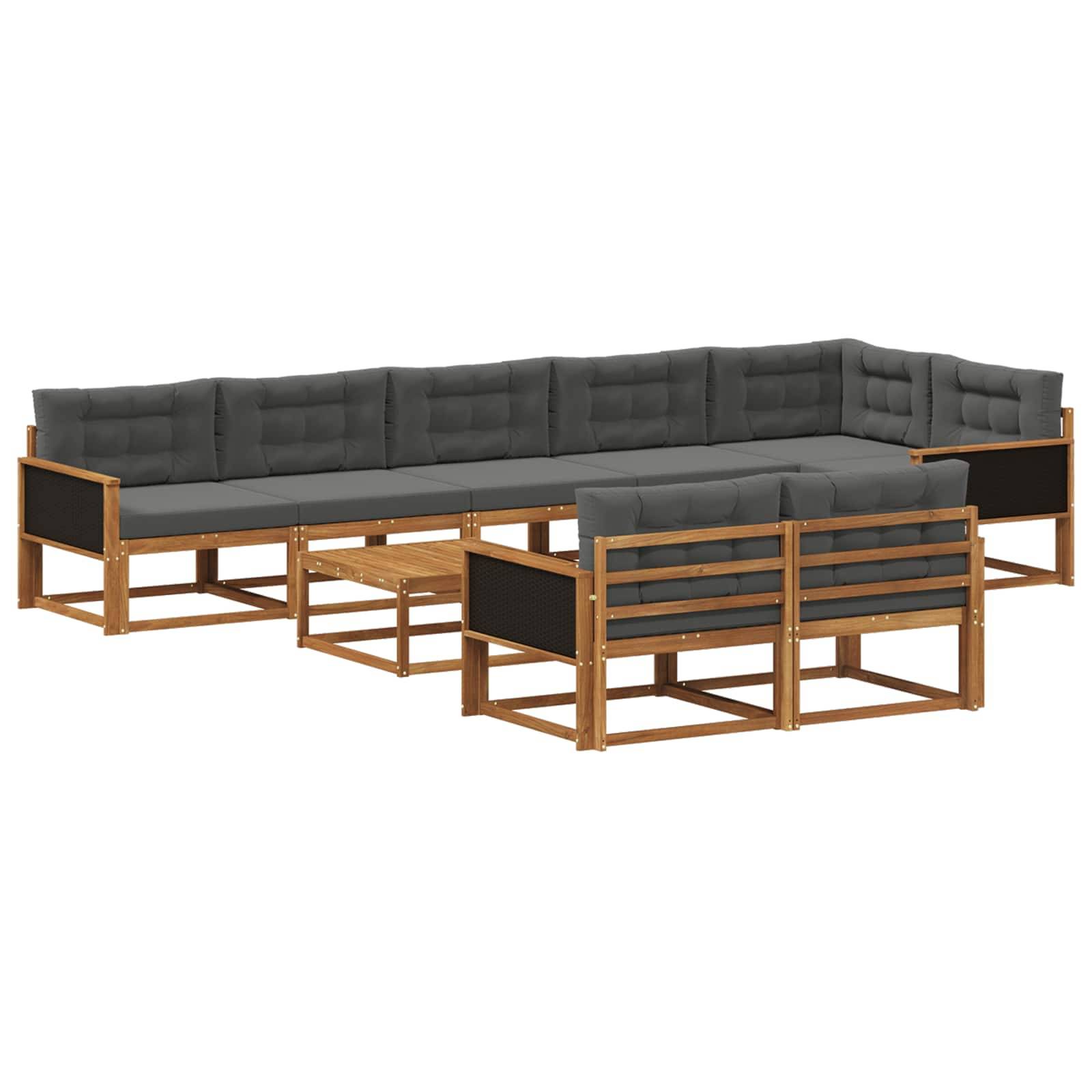 vidaXL Outdoor-Sofagarnitur mit Kissen 9 pcs Natur und Anthrazit