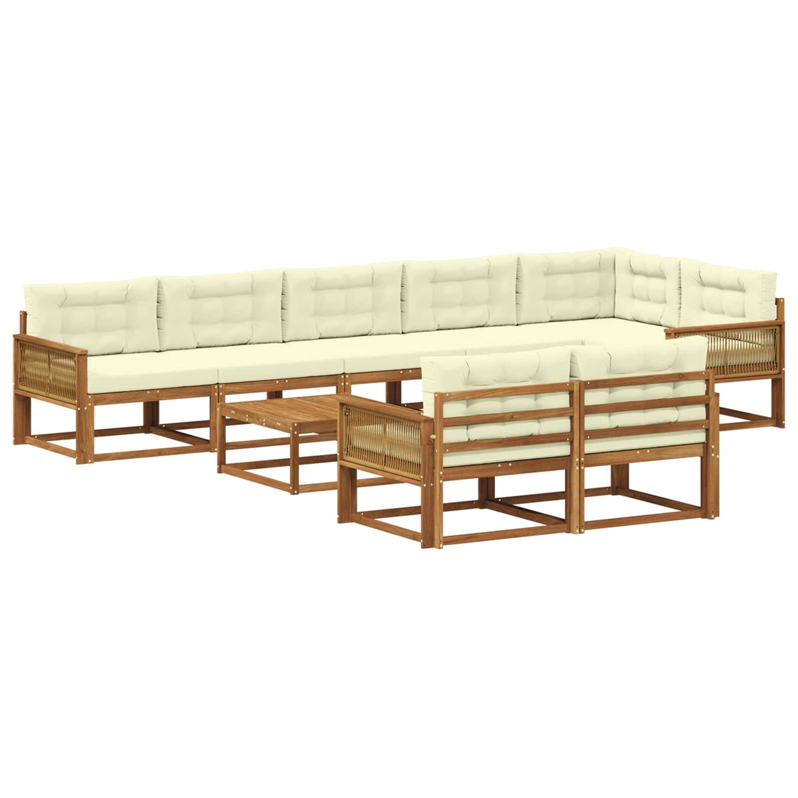 vidaXL Outdoor-Sofagarnitur mit Kissen 9 pcs Natur und Creme