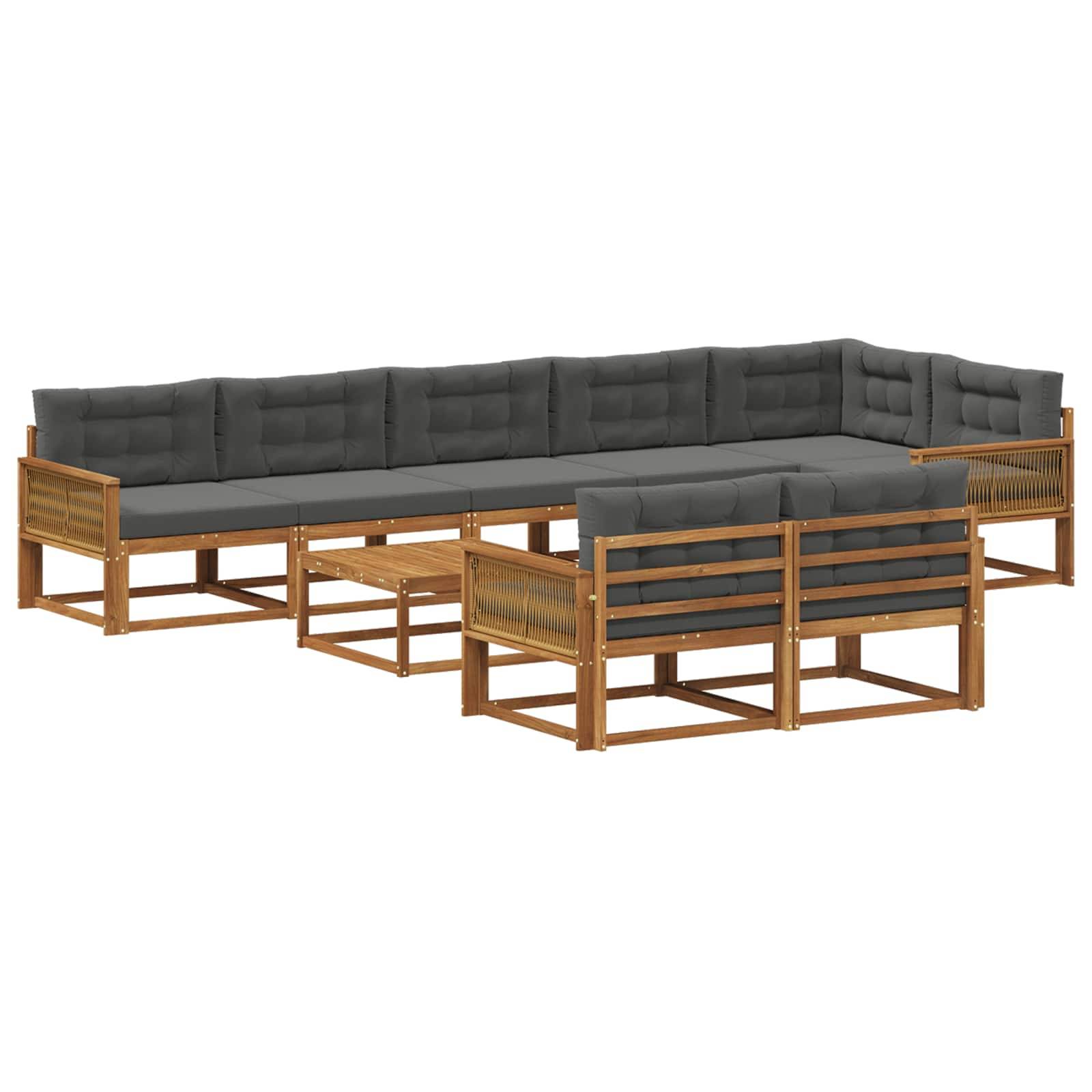 vidaXL Outdoor-Sofagarnitur mit Kissen 9 pcs Natur und Anthrazit