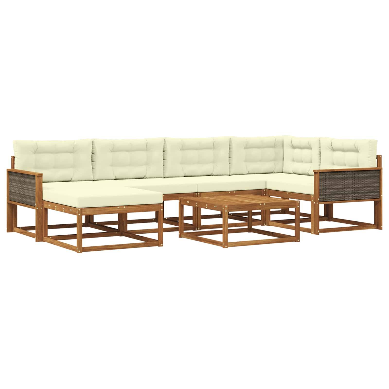 vidaXL Outdoor-Sofagarnitur mit Kissen 7 pcs Natur und Creme