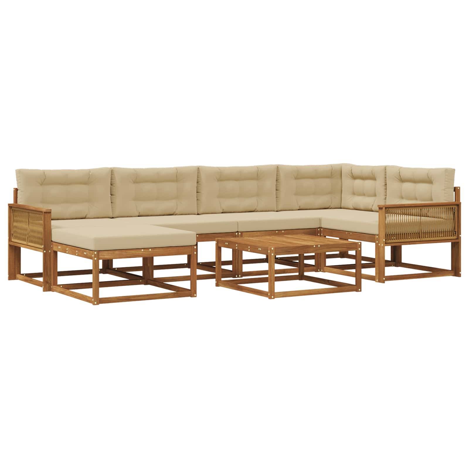 vidaXL Outdoor-Sofagarnitur mit Kissen 7 pcs Natur und Beige