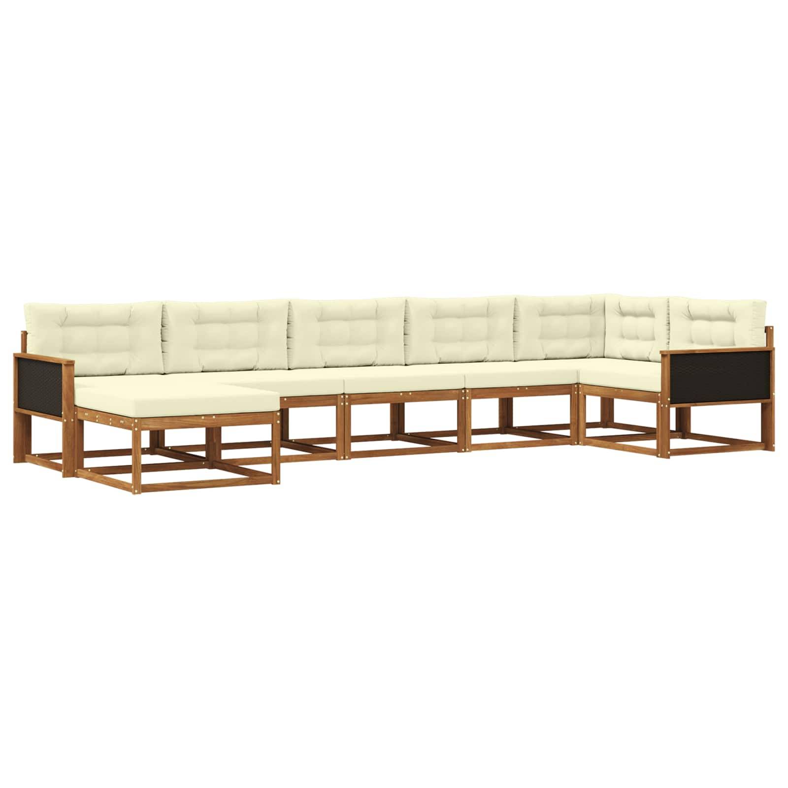 vidaXL Outdoor-Sofagarnitur mit Kissen 7 pcs Natur und Creme