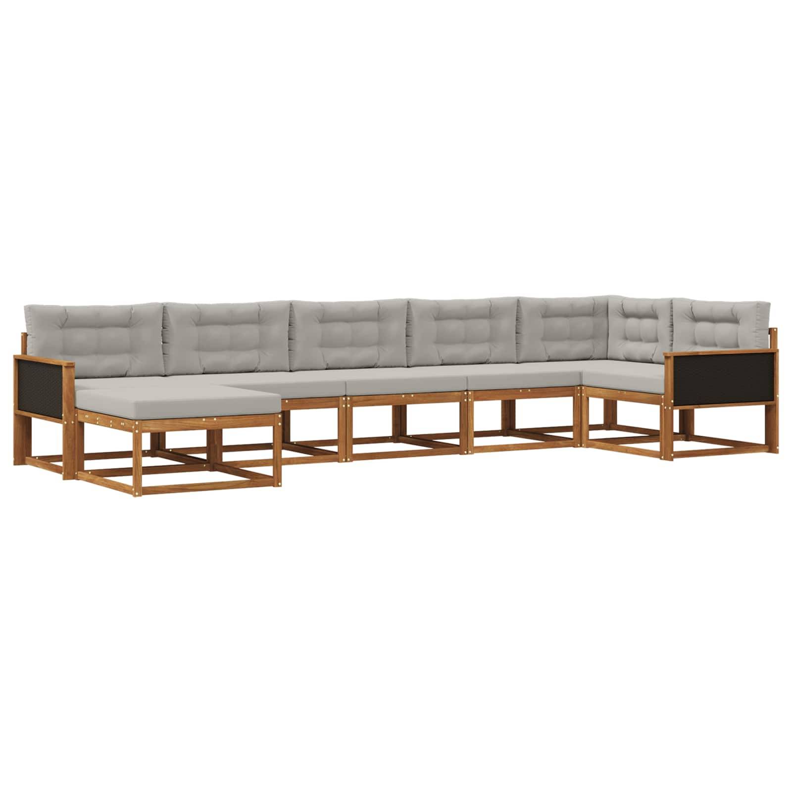 vidaXL Outdoor-Sofagarnitur mit Kissen 7 pcs Natürlich und Hellgrau