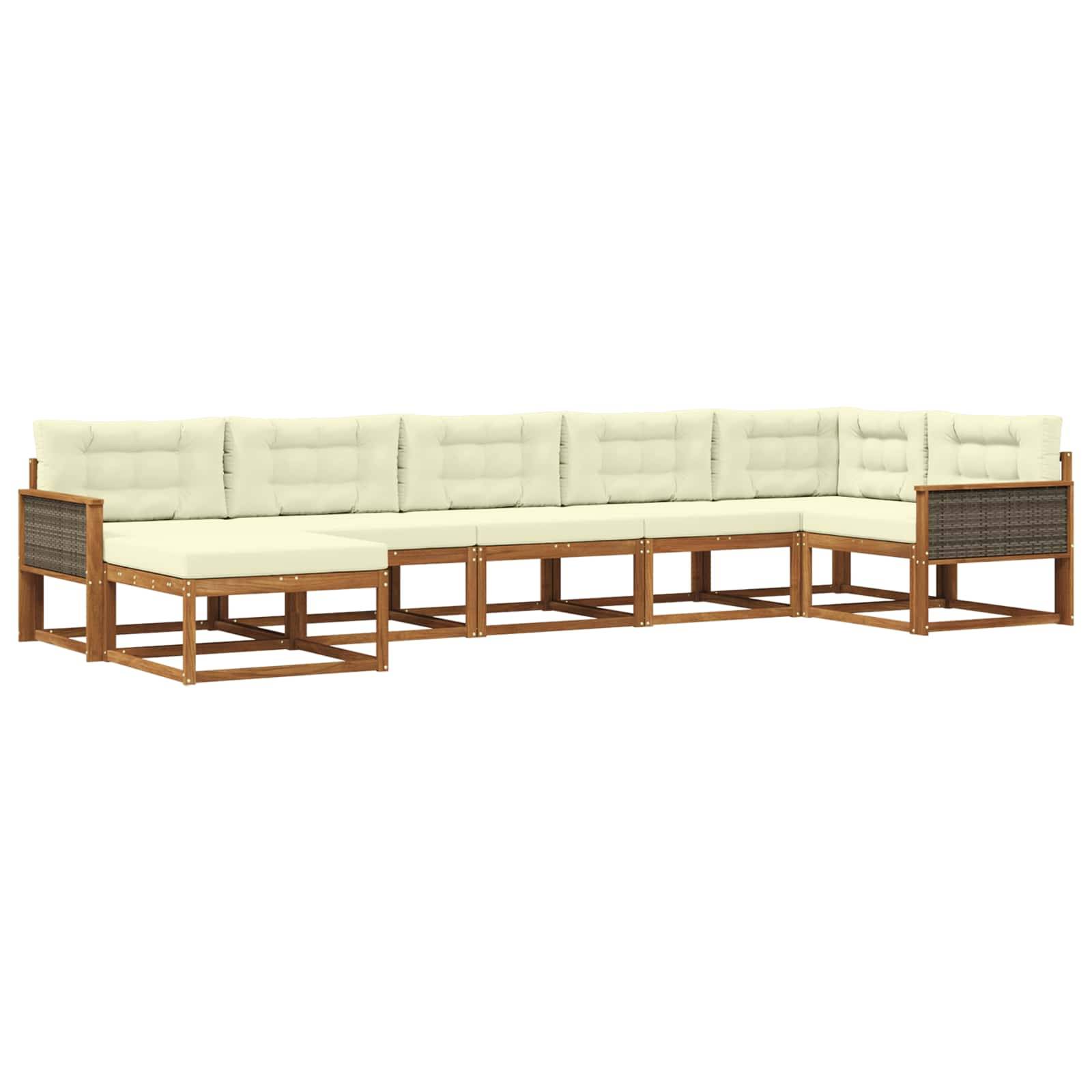 vidaXL Outdoor-Sofagarnitur mit Kissen 7 pcs Natur und Creme