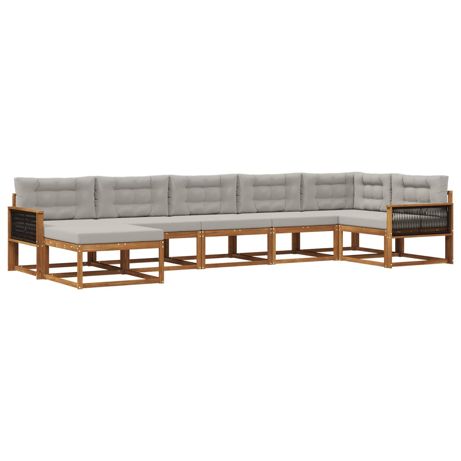 vidaXL Outdoor-Sofagarnitur mit Kissen 7 pcs Natürlich und Hellgrau