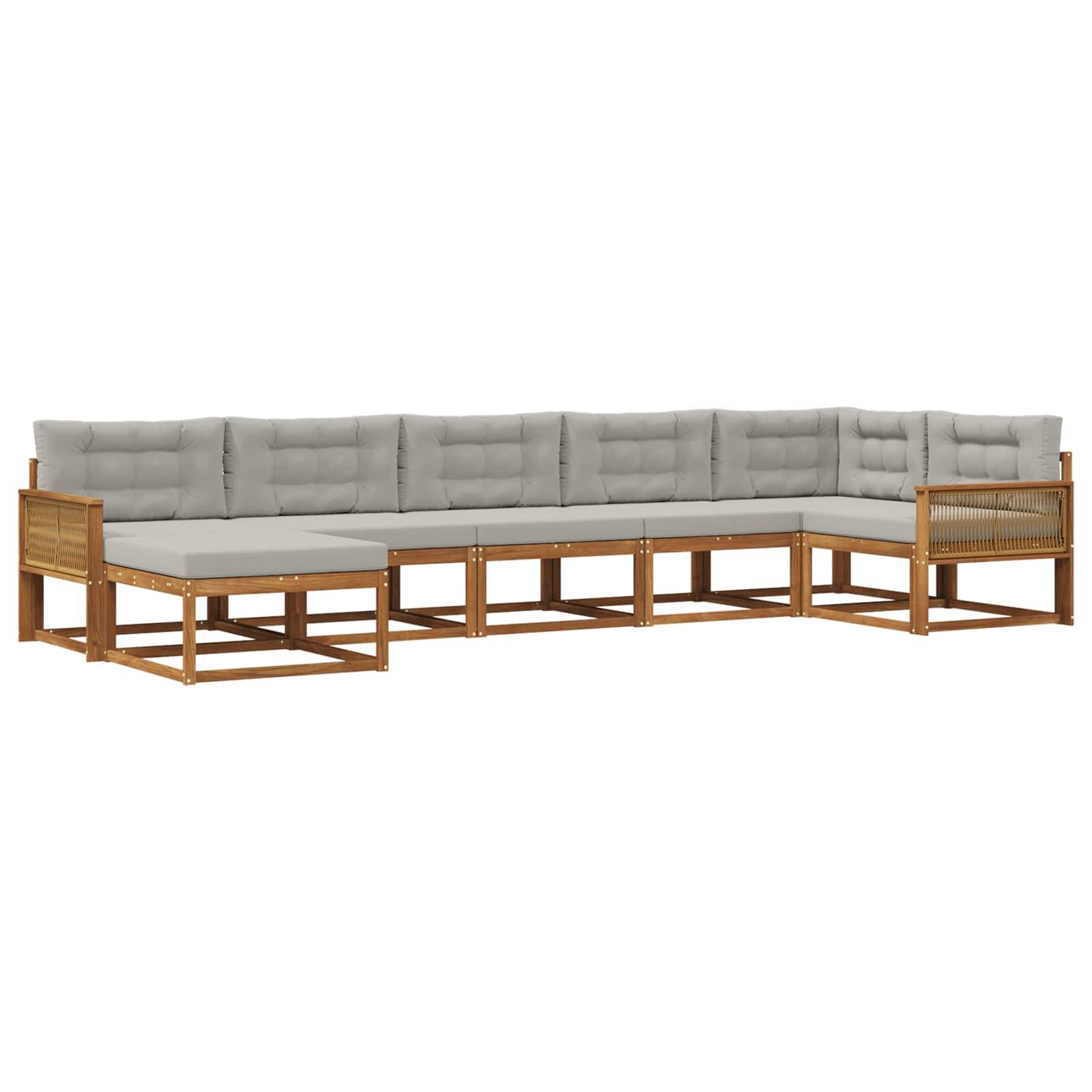 vidaXL Outdoor-Sofagarnitur mit Kissen 7 pcs Natürlich und Hellgrau