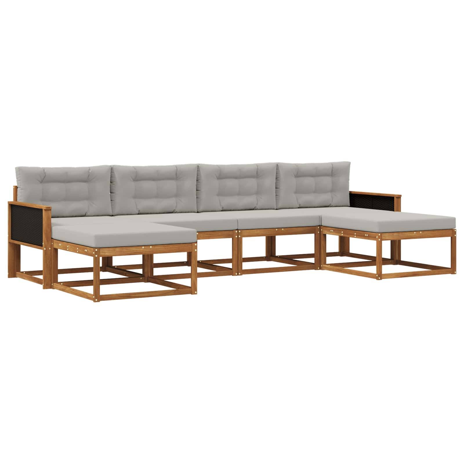 vidaXL Outdoor-Sofagarnitur mit Kissen 6 pcs Natürlich und Hellgrau