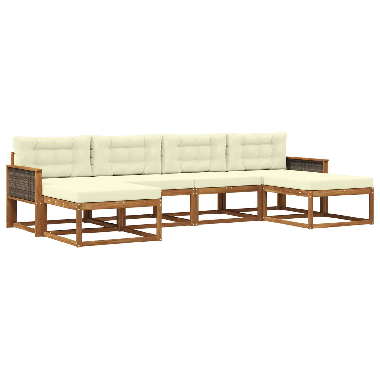 vidaXL Outdoor-Sofagarnitur mit Kissen 6 pcs Natur und Creme