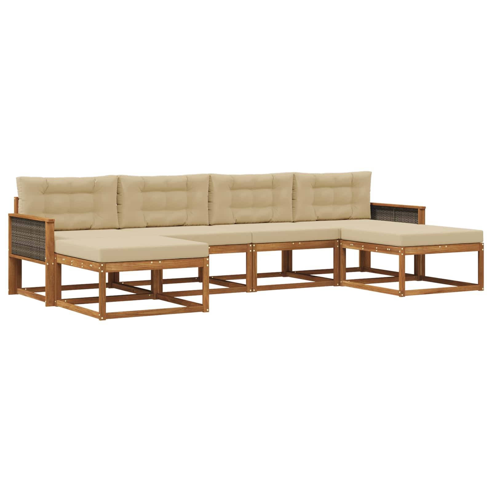 vidaXL Outdoor-Sofagarnitur mit Kissen 6 pcs Natur und Beige