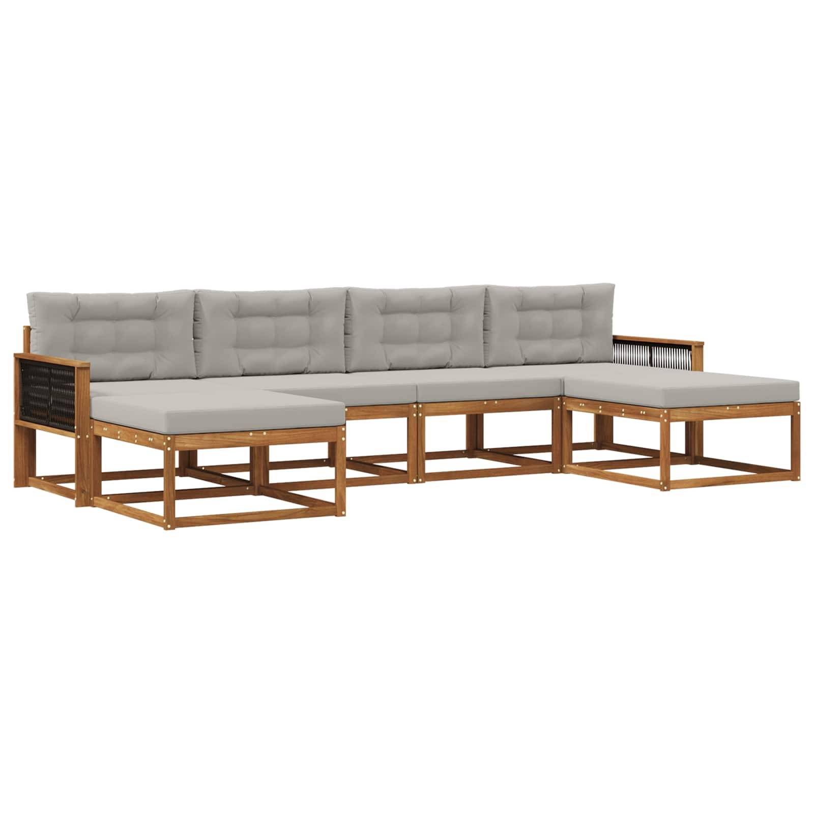 vidaXL Outdoor-Sofagarnitur mit Kissen 6 pcs Natürlich und Hellgrau