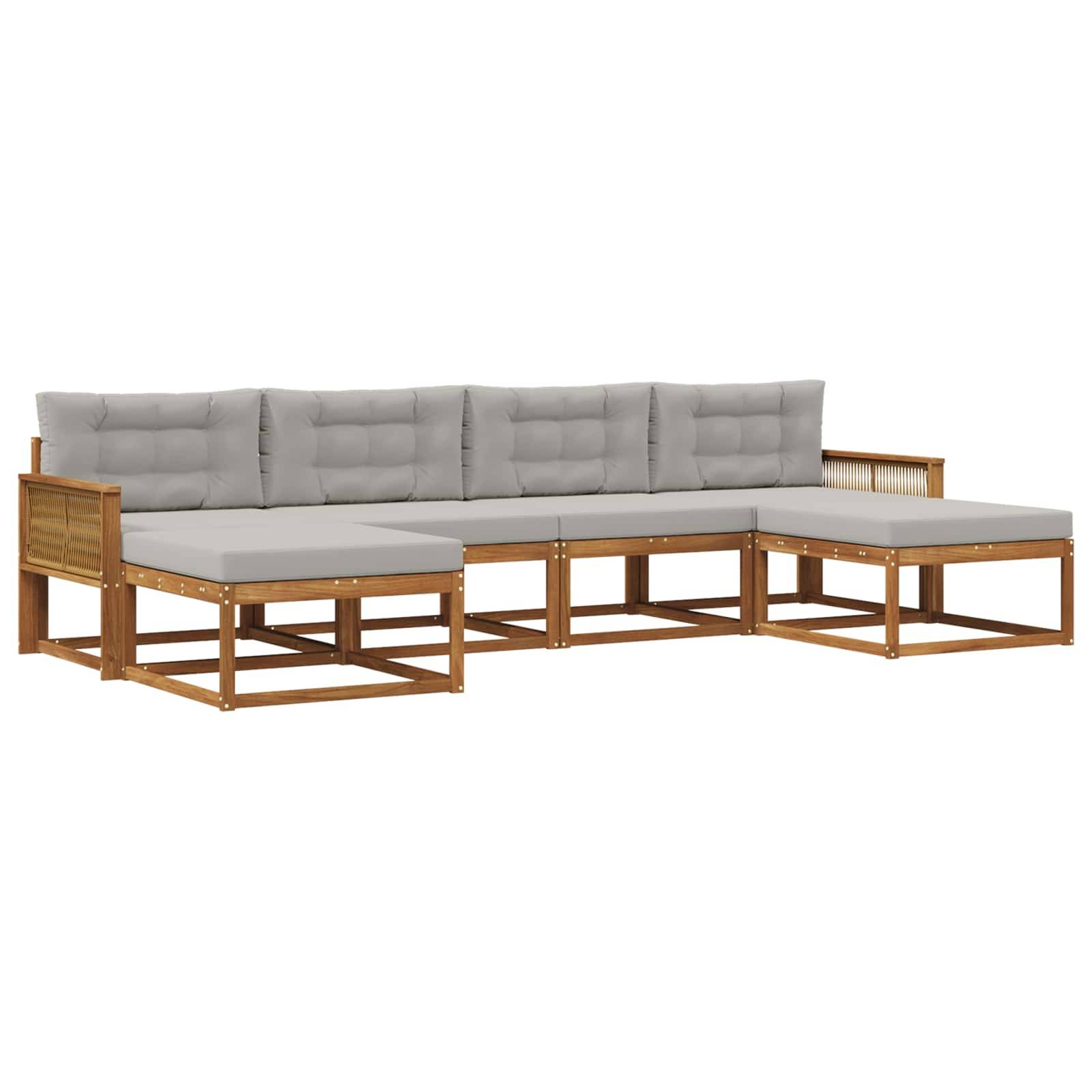 vidaXL Outdoor-Sofagarnitur mit Kissen 6 pcs Natürlich und Hellgrau