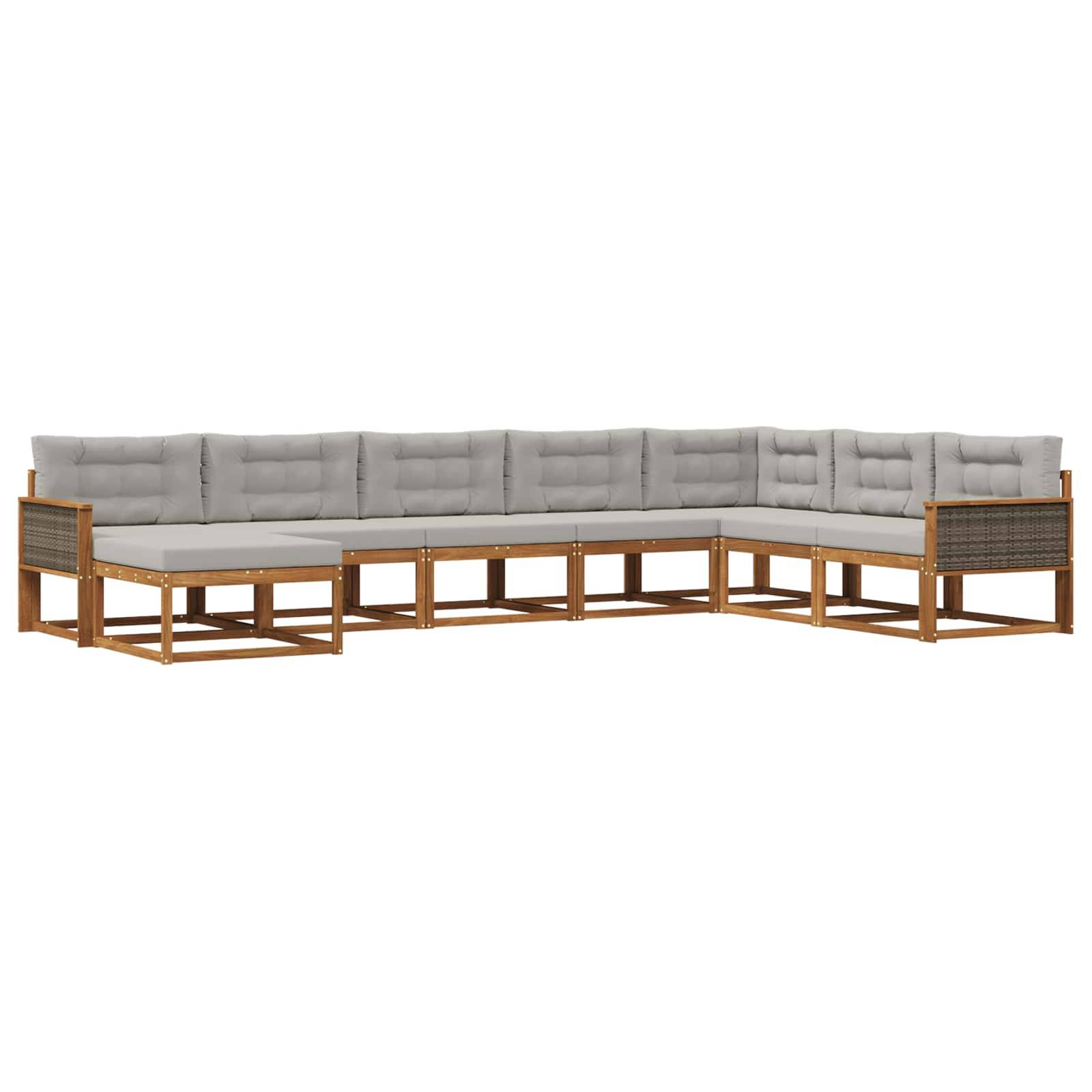 vidaXL Outdoor-Sofagarnitur mit Kissen 8 pcs Natürlich und Hellgrau