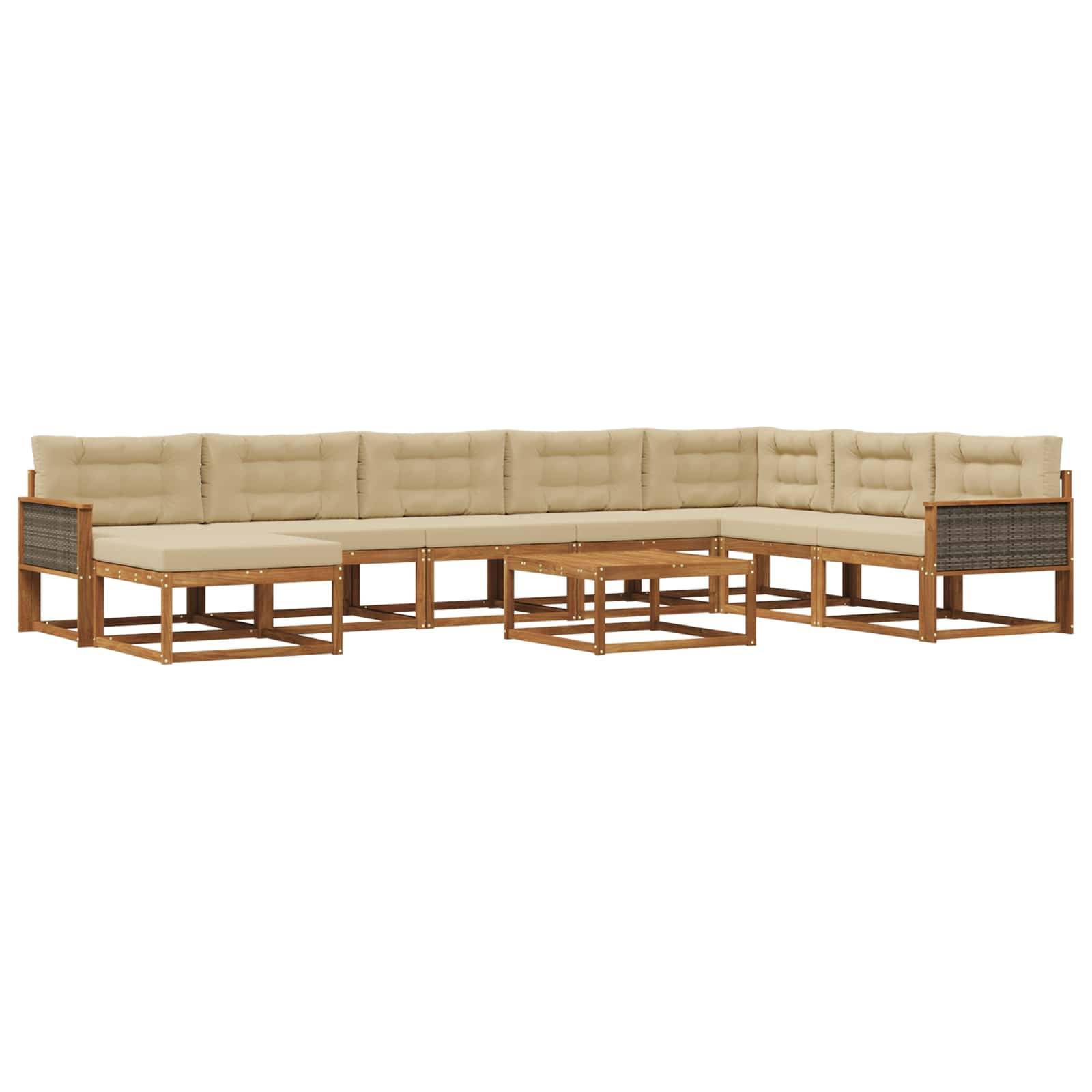 vidaXL Outdoor-Sofagarnitur mit Kissen 9 pcs Natur und Beige