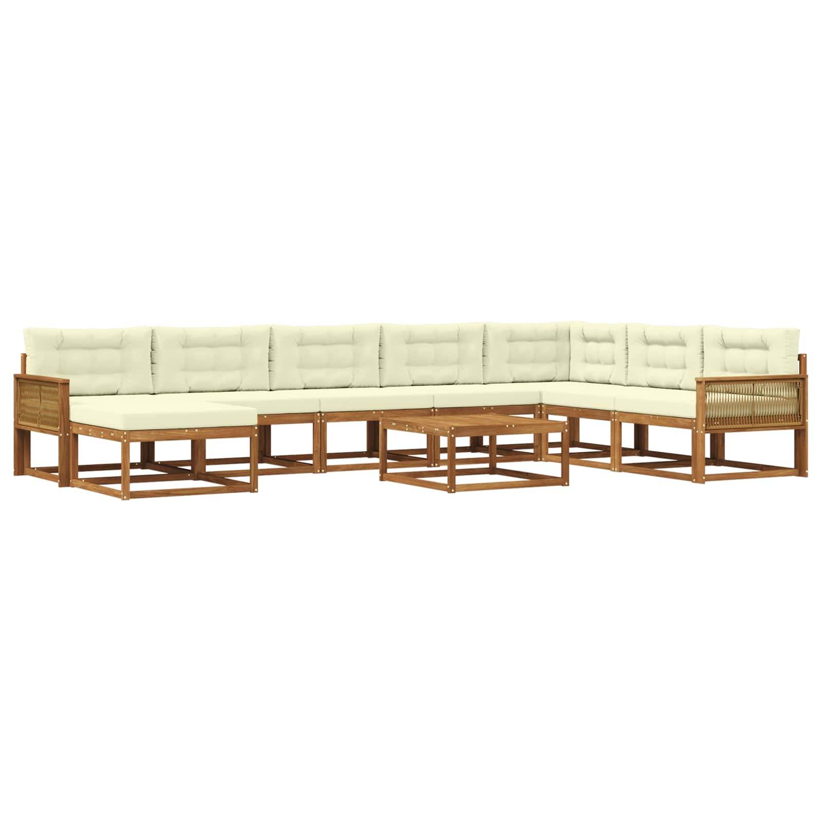vidaXL Outdoor-Sofagarnitur mit Kissen 9 pcs Natur und Creme