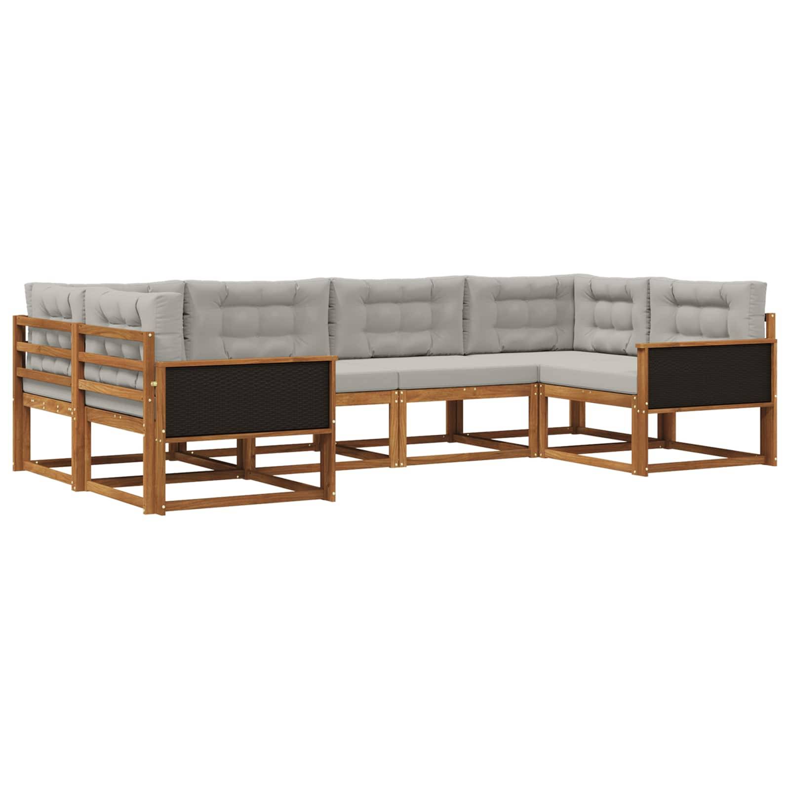 vidaXL Outdoor-Sofagarnitur mit Kissen 6 pcs Natürlich und Hellgrau