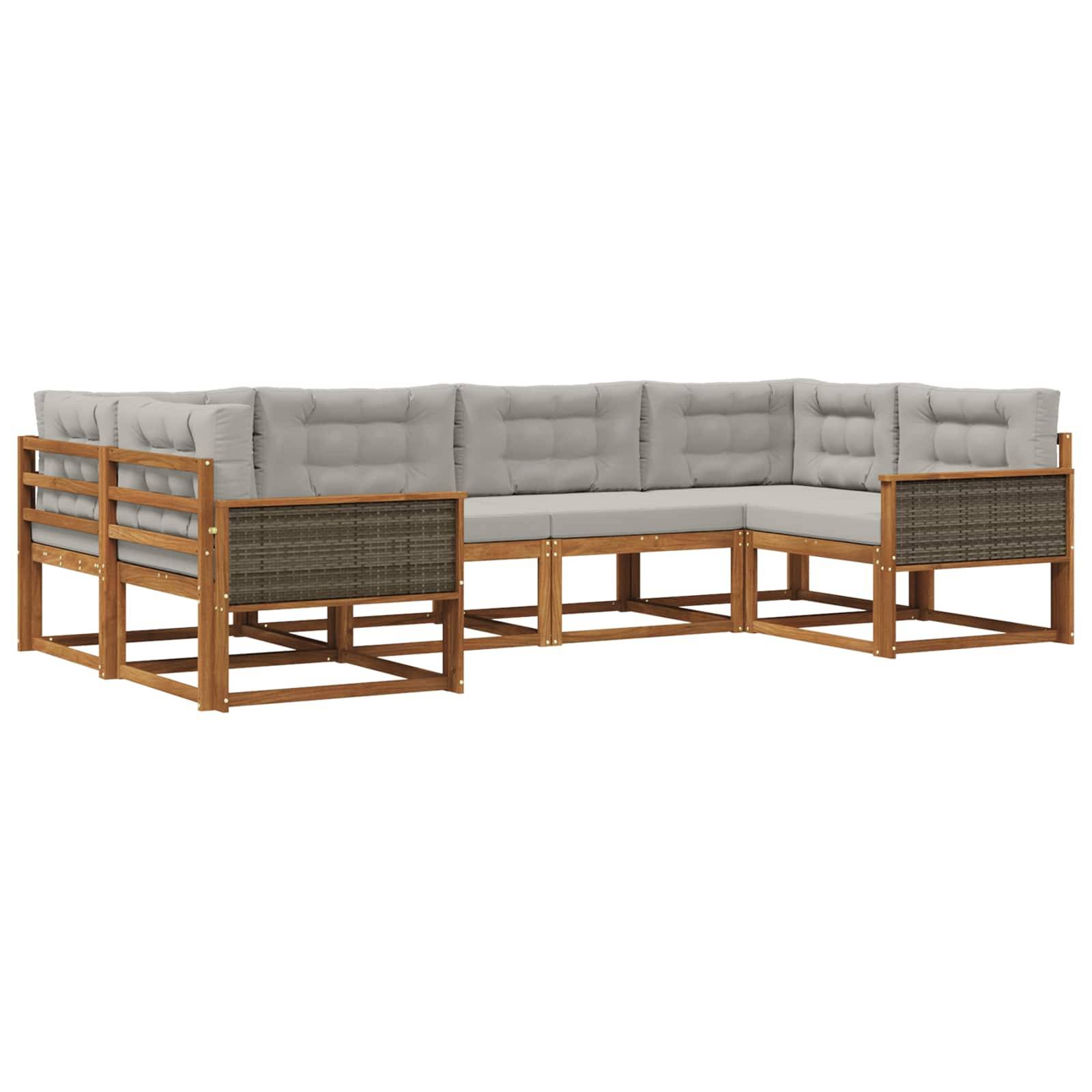 vidaXL Outdoor-Sofagarnitur mit Kissen 6 pcs Natürlich und Hellgrau