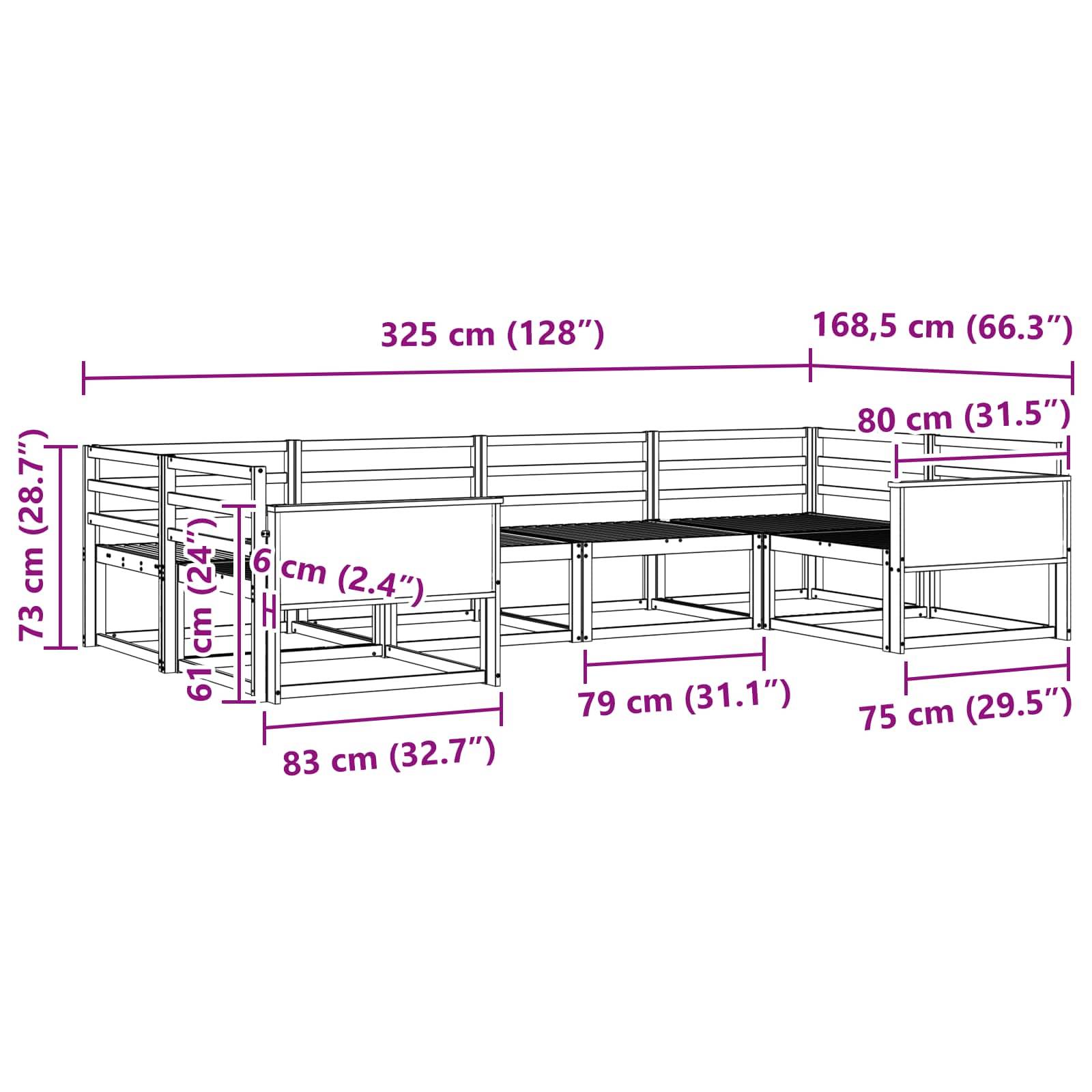 vidaXL Outdoor-Sofagarnitur 6 pcs Natur Massivholz Akazie
