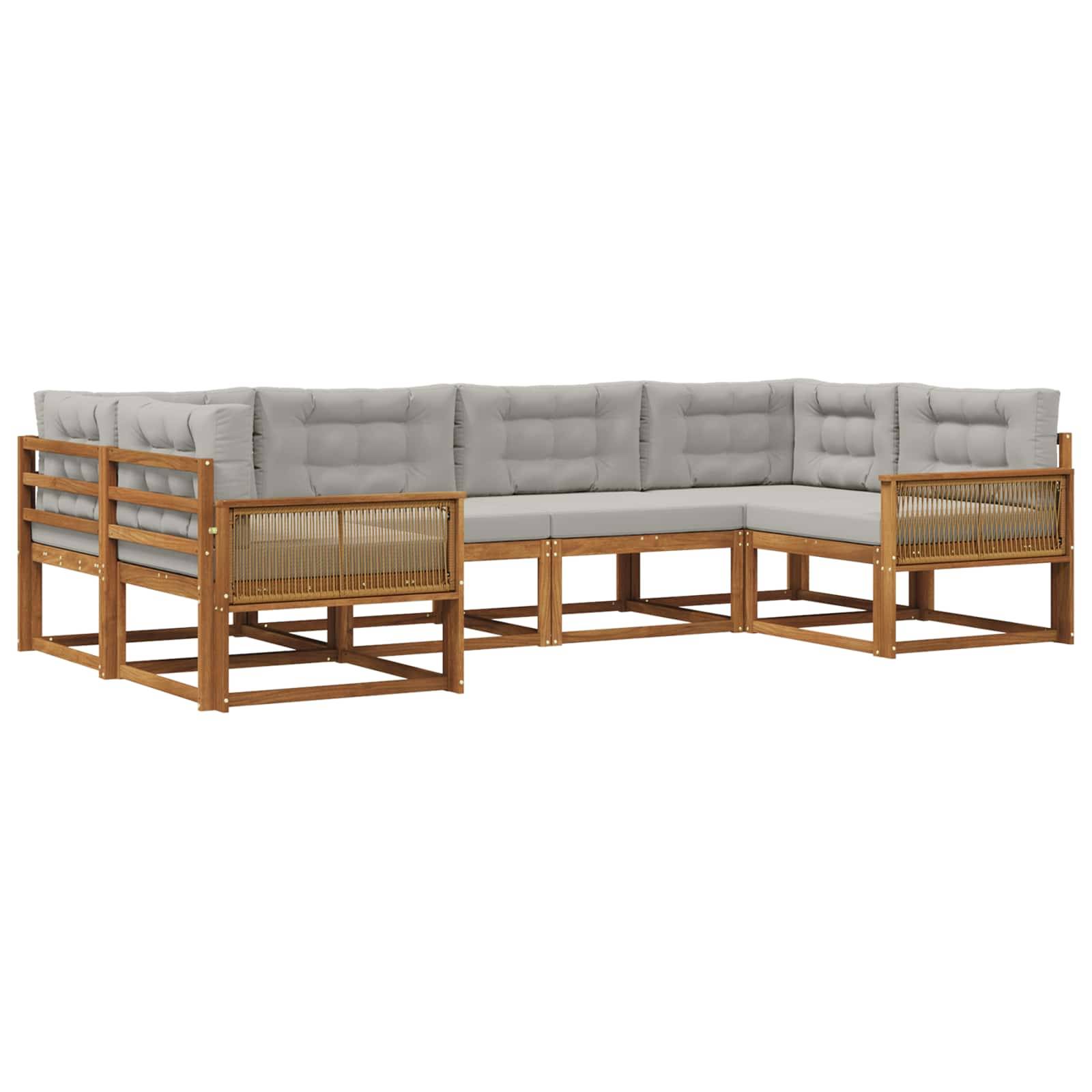 vidaXL Outdoor-Sofagarnitur mit Kissen 6 pcs Natürlich und Hellgrau