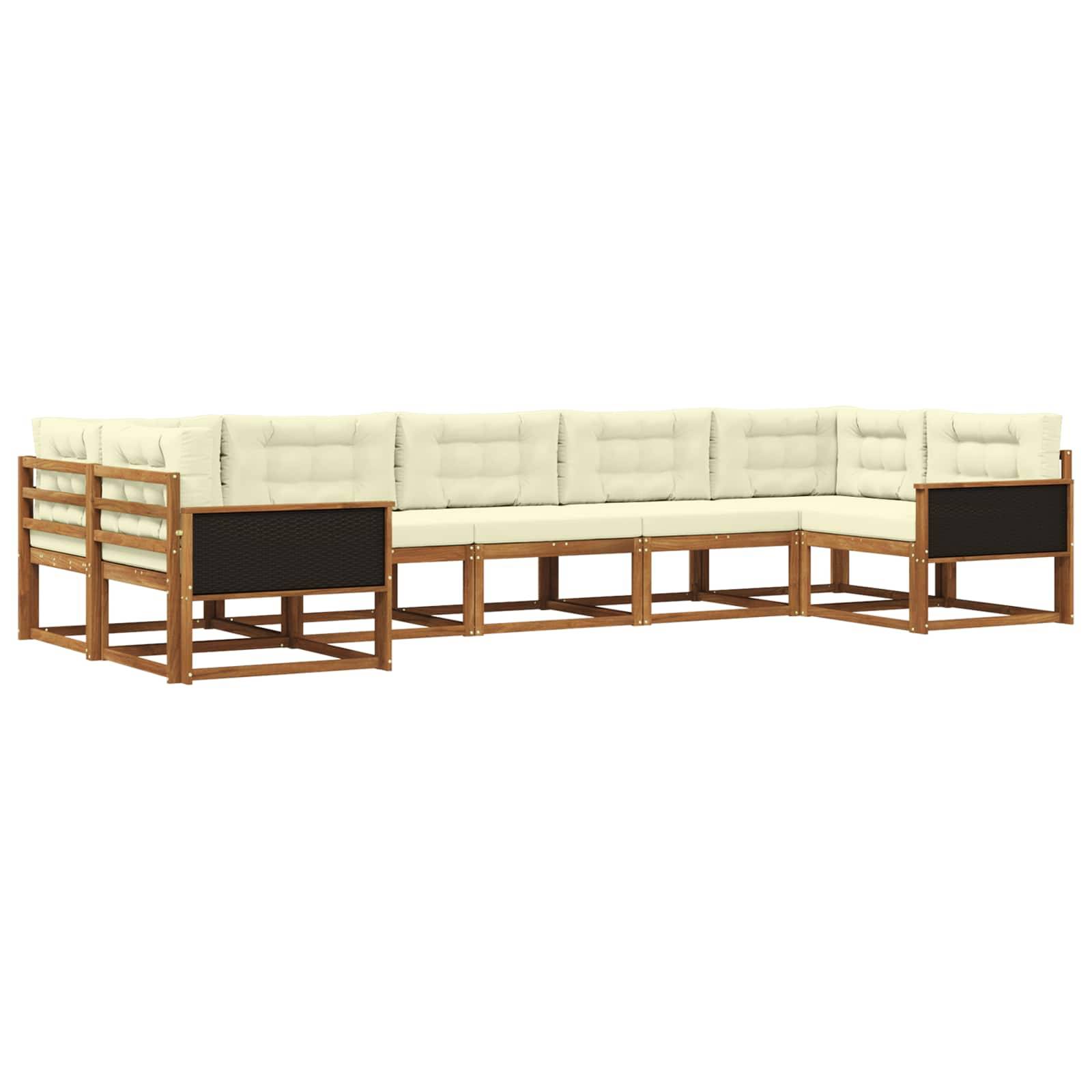 vidaXL Outdoor-Sofagarnitur mit Kissen 7 pcs Natur und Creme