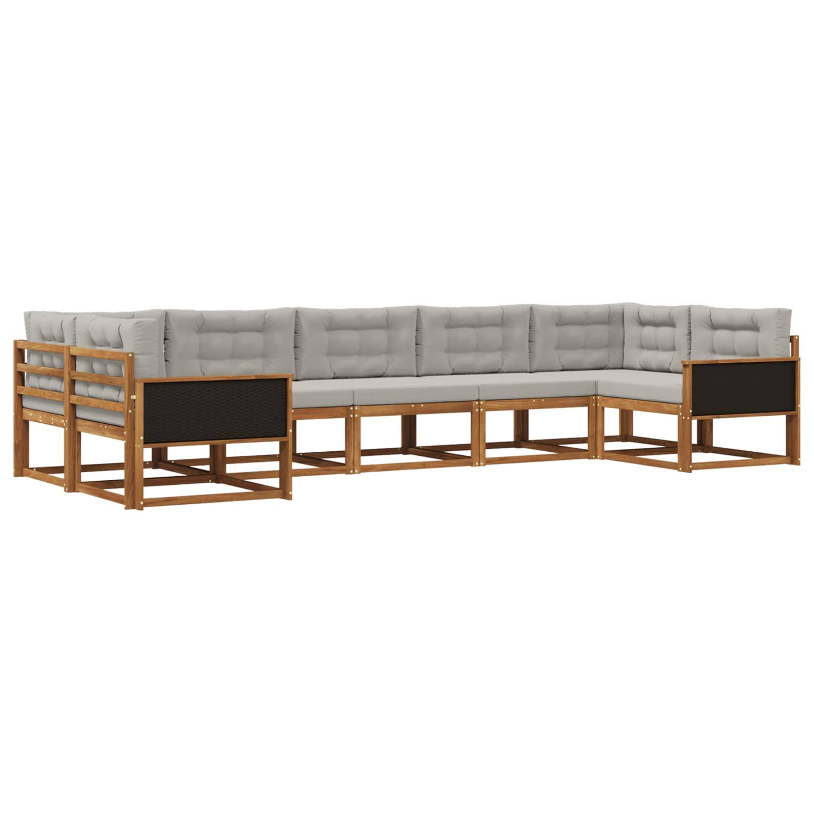 vidaXL Outdoor-Sofagarnitur mit Kissen 7 pcs Natürlich und Hellgrau