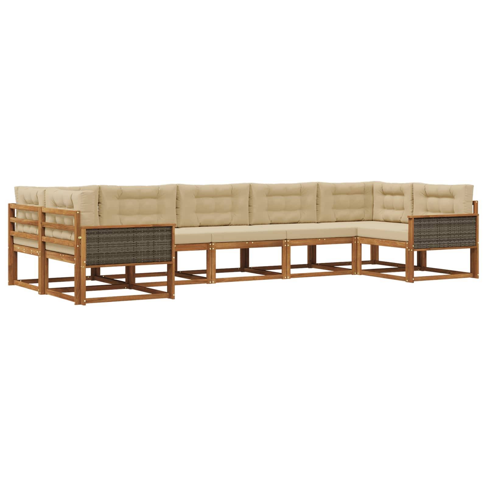 vidaXL Outdoor-Sofagarnitur mit Kissen 7 pcs Natur und Beige