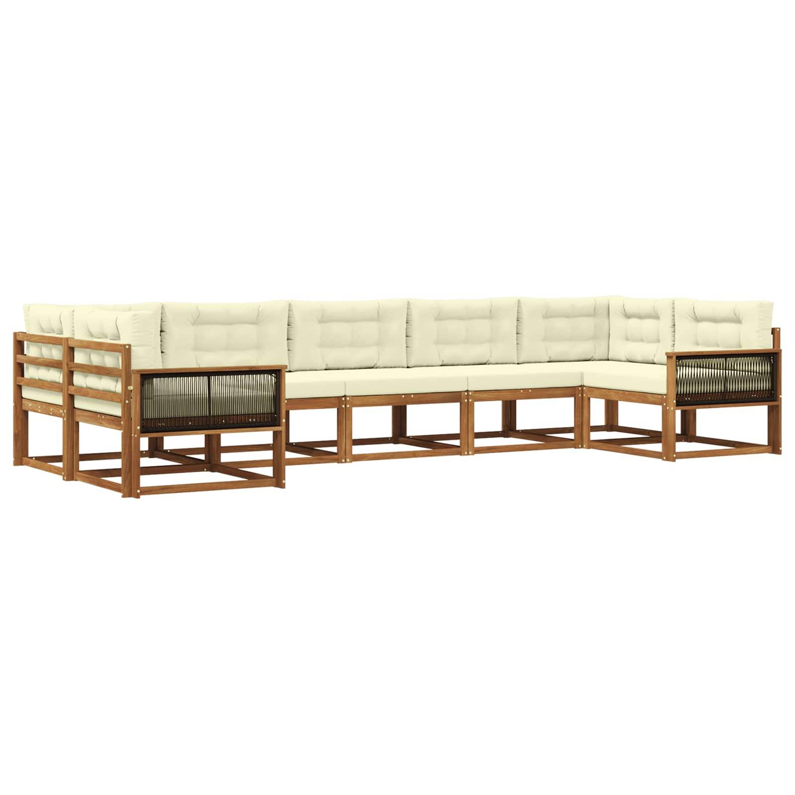 vidaXL Outdoor-Sofagarnitur mit Kissen 7 pcs Natur und Creme