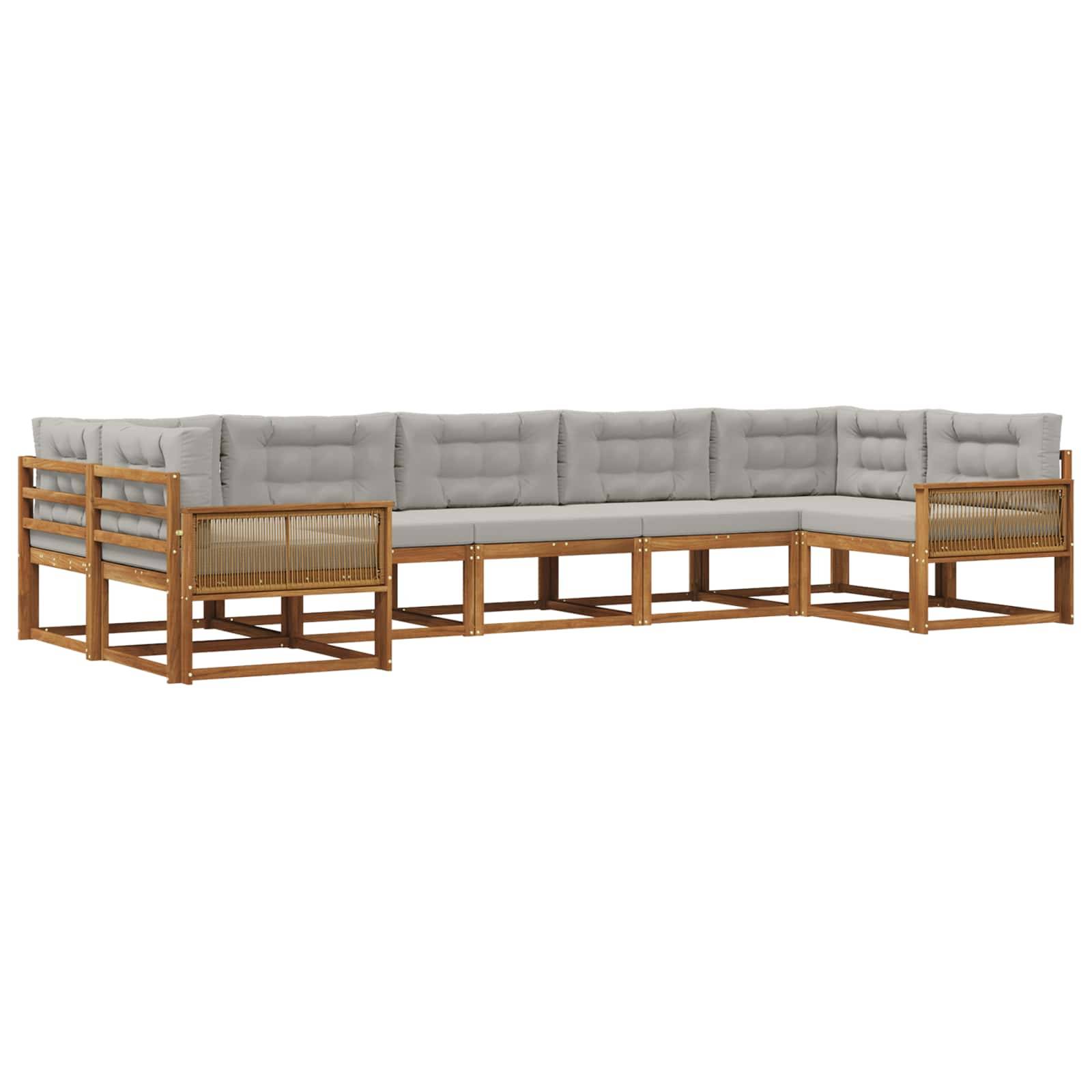 vidaXL Outdoor-Sofagarnitur mit Kissen 7 pcs Natürlich und Hellgrau