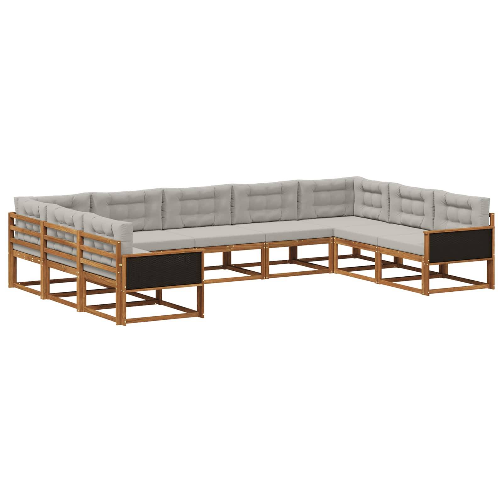 vidaXL Outdoor-Sofagarnitur mit Kissen 9 pcs Natürlich und Hellgrau
