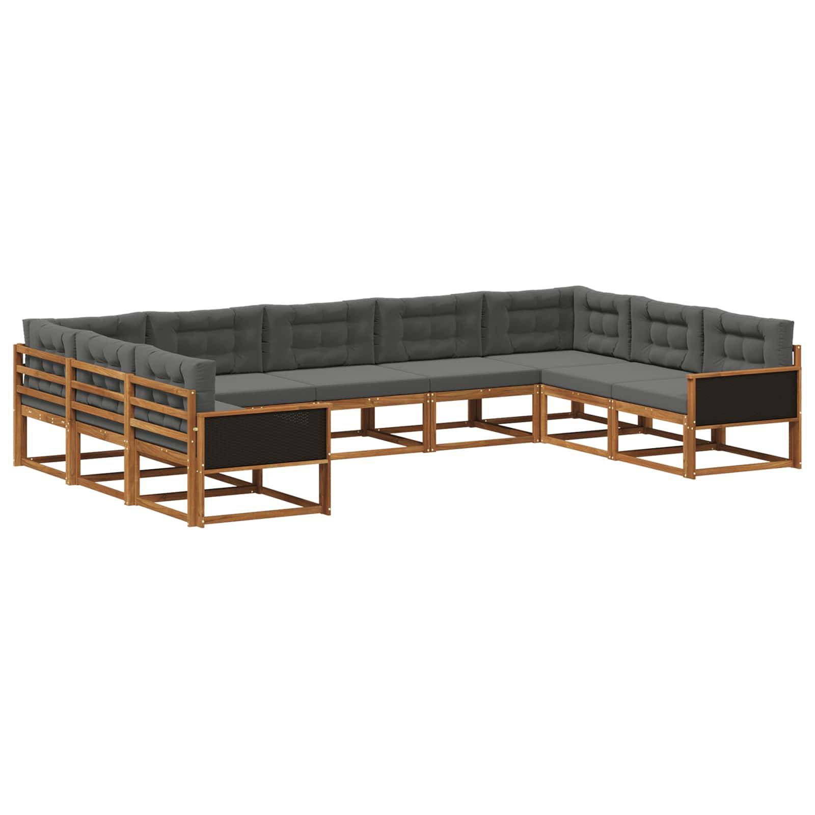 vidaXL Outdoor-Sofagarnitur mit Kissen 9 pcs Natur und Anthrazit