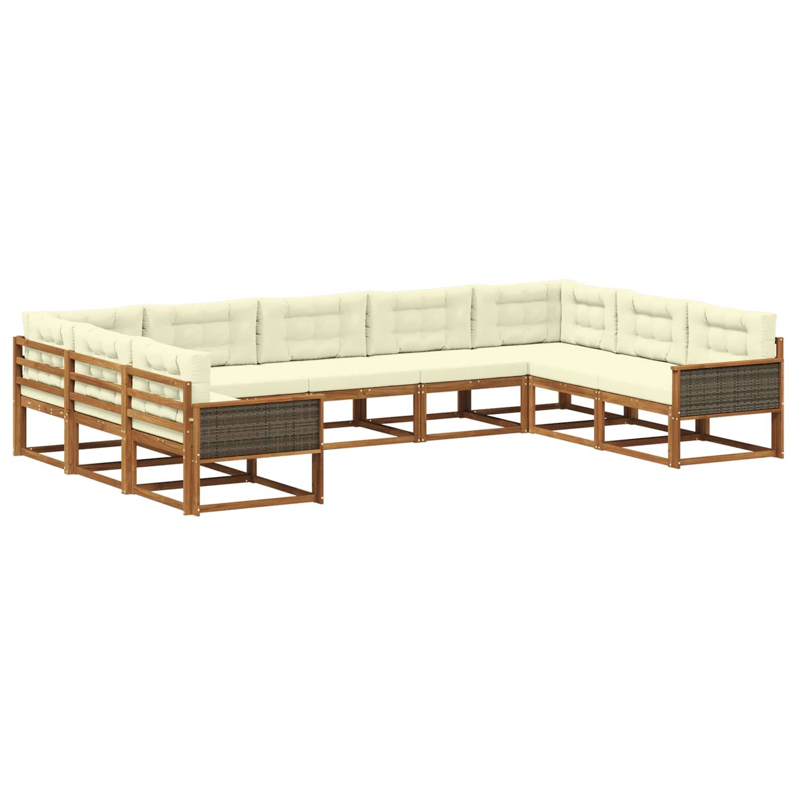 vidaXL Outdoor-Sofagarnitur mit Kissen 9 pcs Natur und Creme