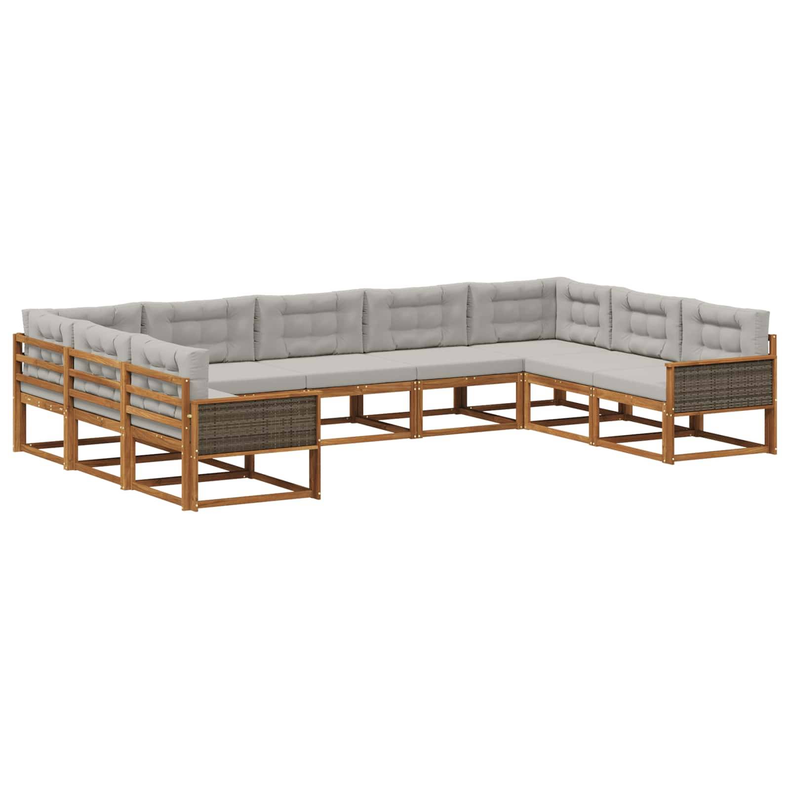 vidaXL Outdoor-Sofagarnitur mit Kissen 9 pcs Natürlich und Hellgrau