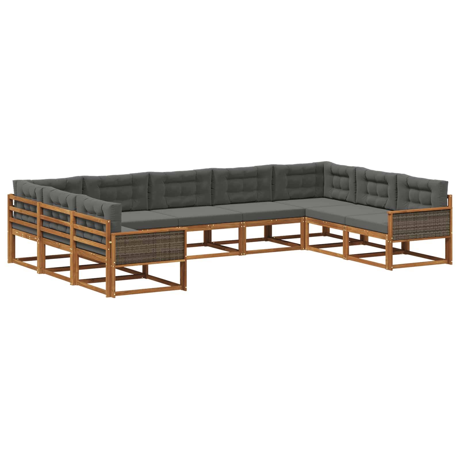 vidaXL Outdoor-Sofagarnitur mit Kissen 9 pcs Natur und Anthrazit