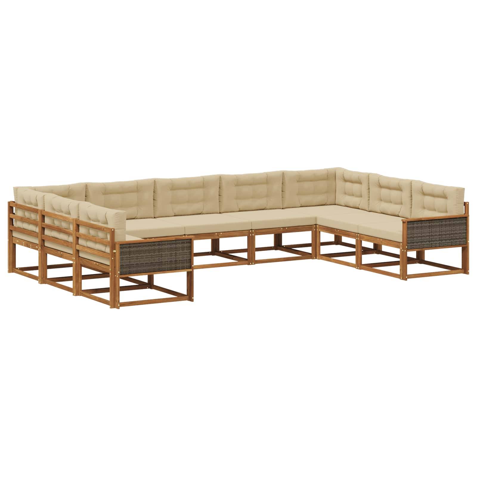 vidaXL Outdoor-Sofagarnitur mit Kissen 9 pcs Natur und Beige