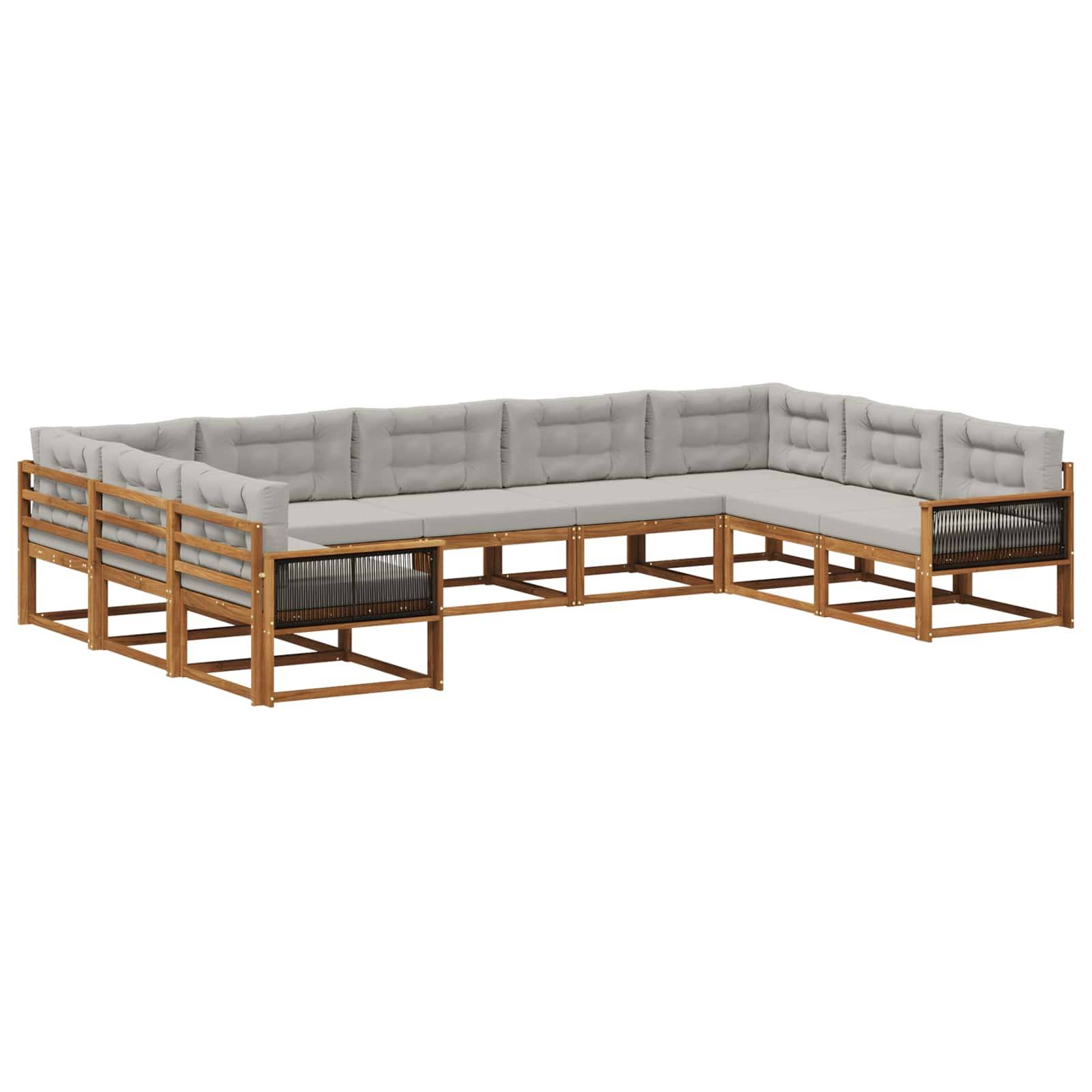 vidaXL Outdoor-Sofagarnitur mit Kissen 9 pcs Natürlich und Hellgrau