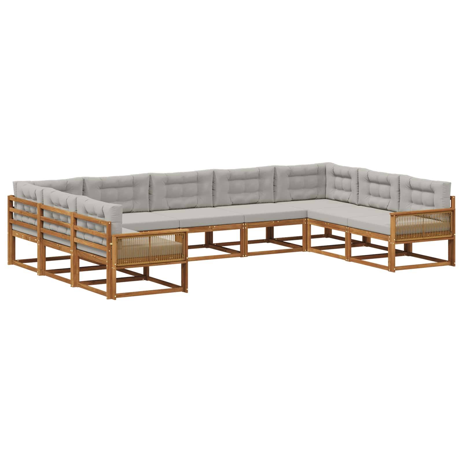vidaXL Outdoor-Sofagarnitur mit Kissen 9 pcs Natürlich und Hellgrau