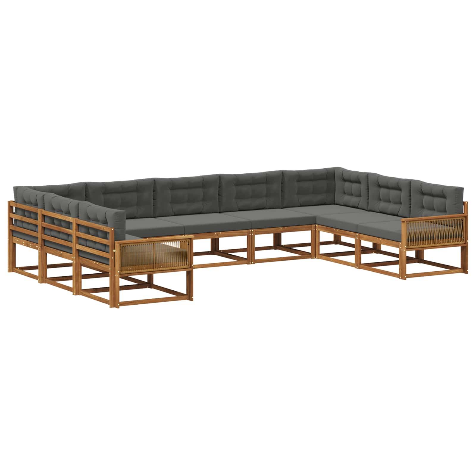 vidaXL Outdoor-Sofagarnitur mit Kissen 9 pcs Natur und Anthrazit