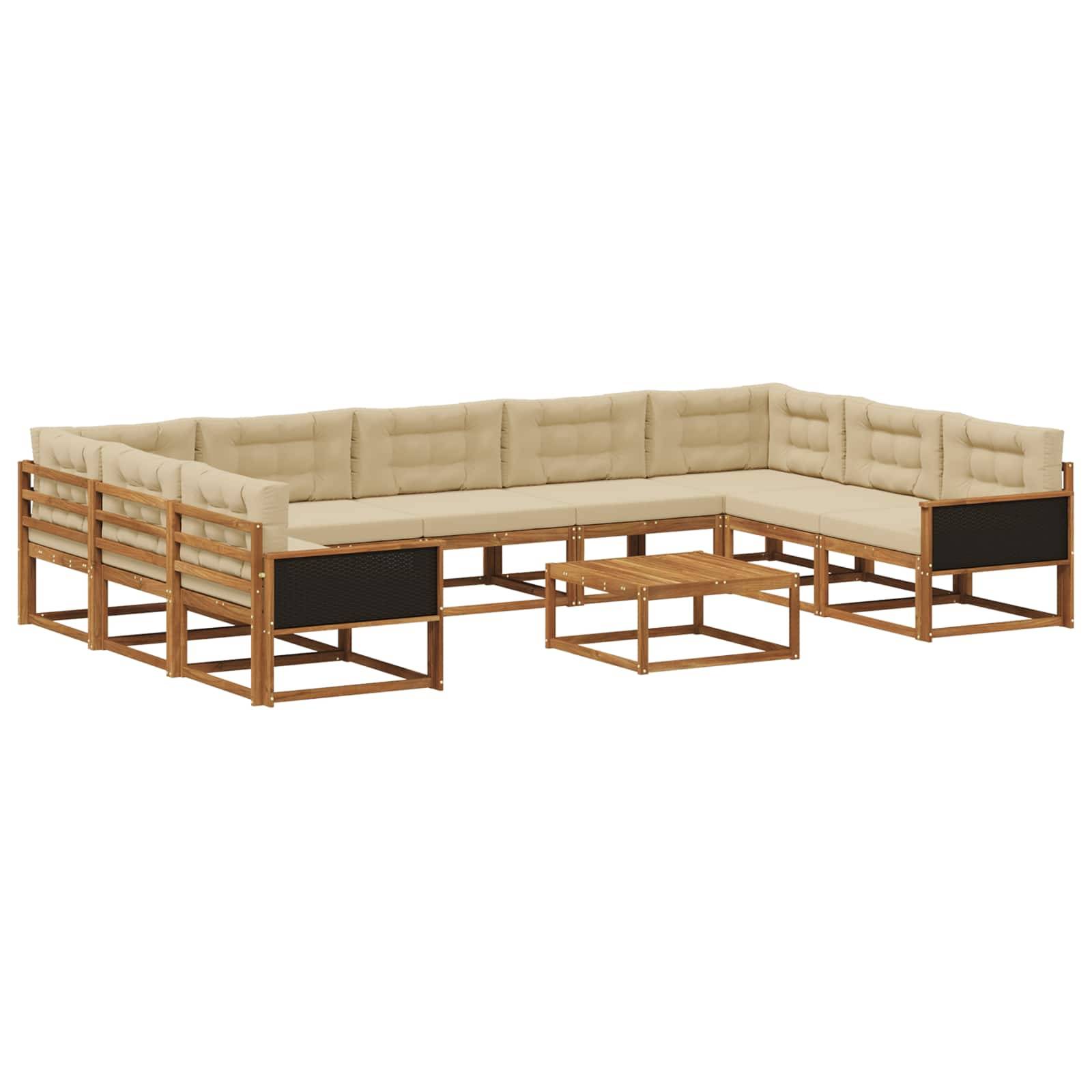 vidaXL Outdoor-Sofagarnitur mit Kissen 10 pcs Natur und Beige