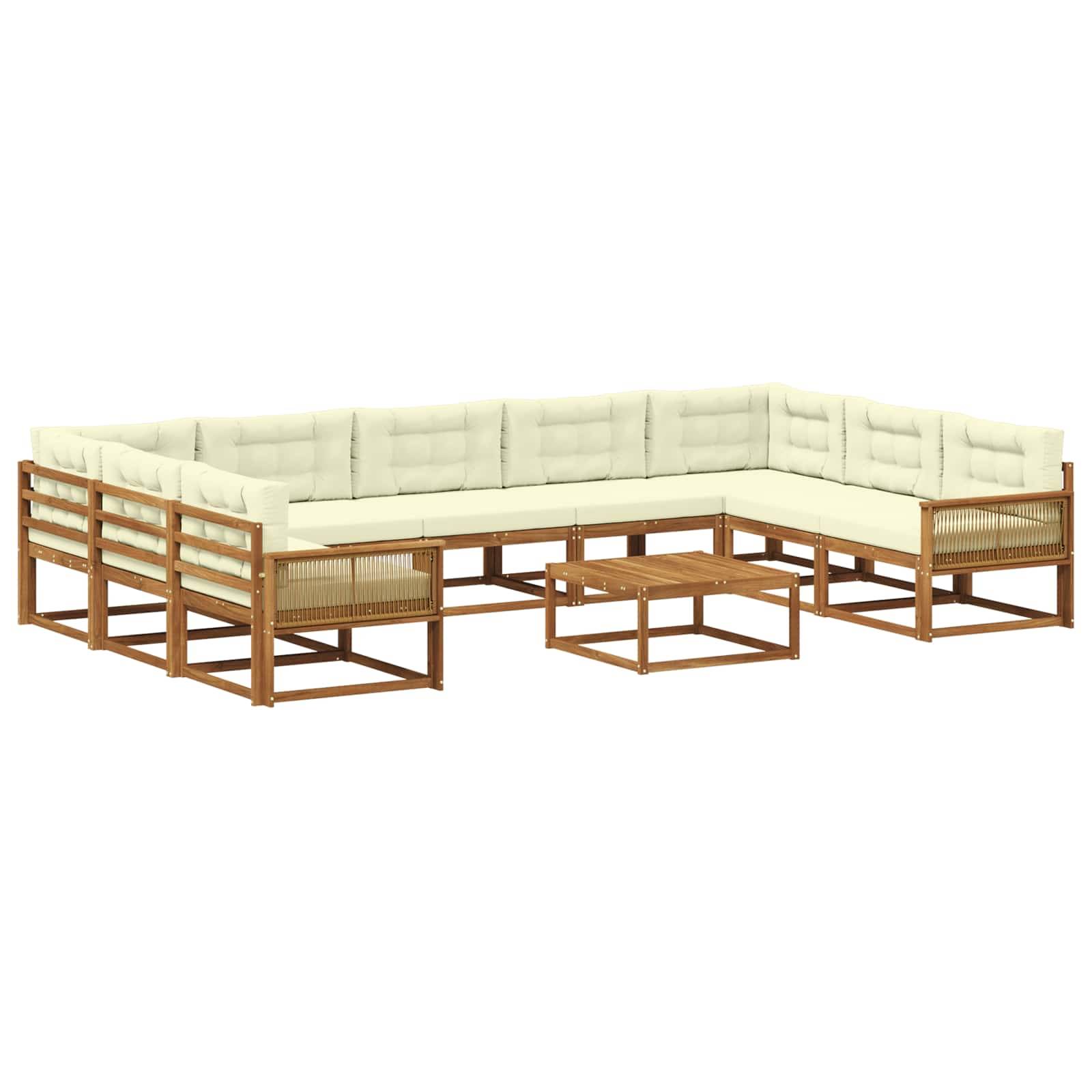 vidaXL Outdoor-Sofagarnitur mit Kissen 10 pcs Natur und Creme