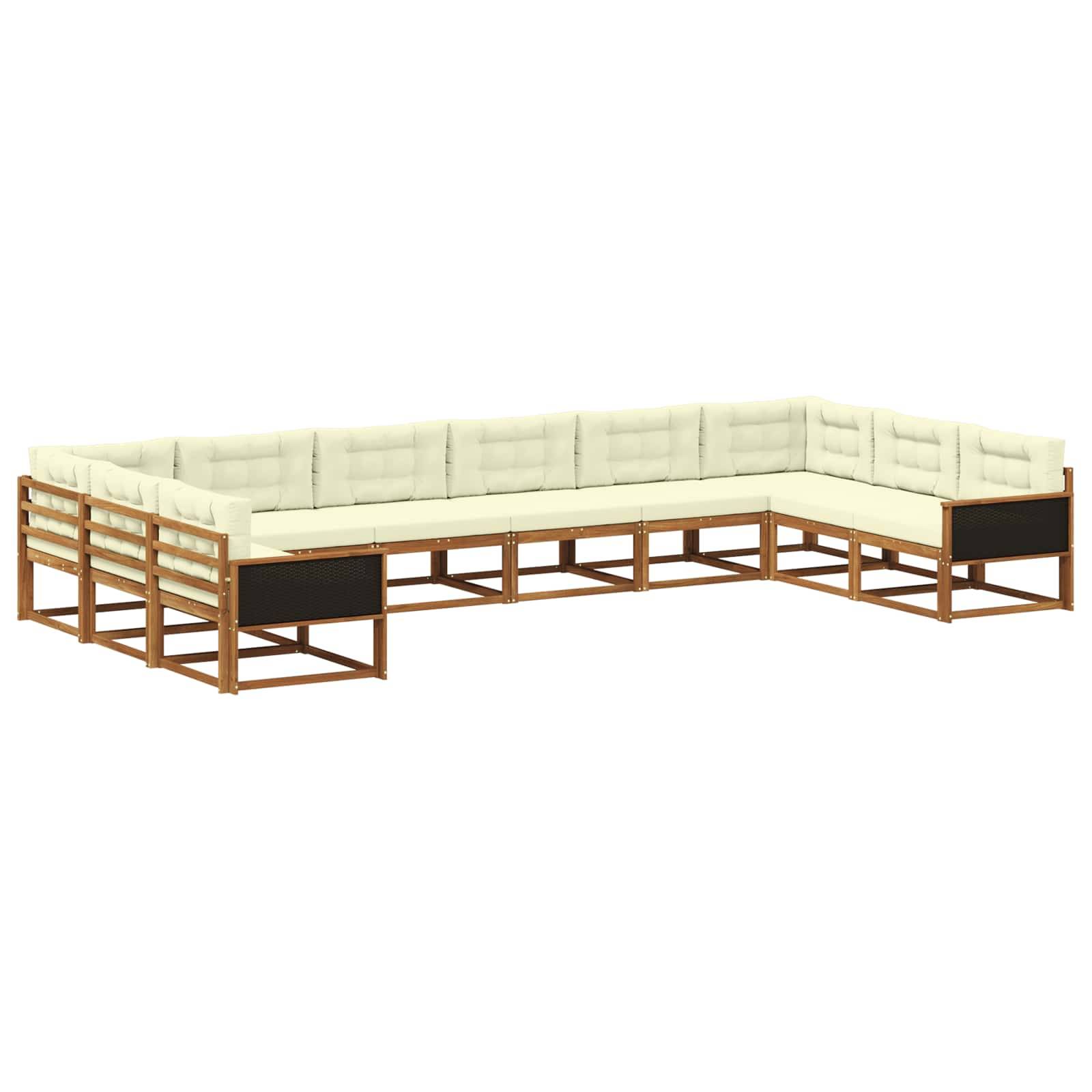 vidaXL Outdoor-Sofagarnitur mit Kissen 10 pcs Natur und Creme