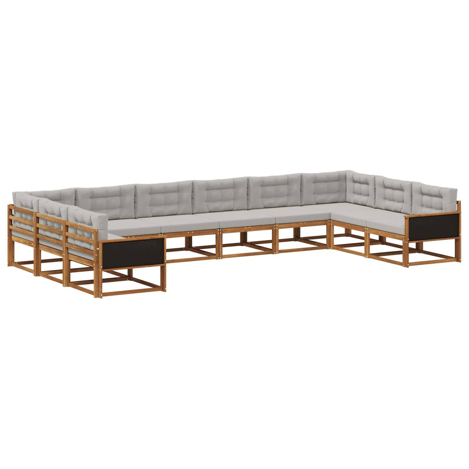 vidaXL Outdoor-Sofagarnitur mit Kissen 10 pcs Natürlich und Hellgrau
