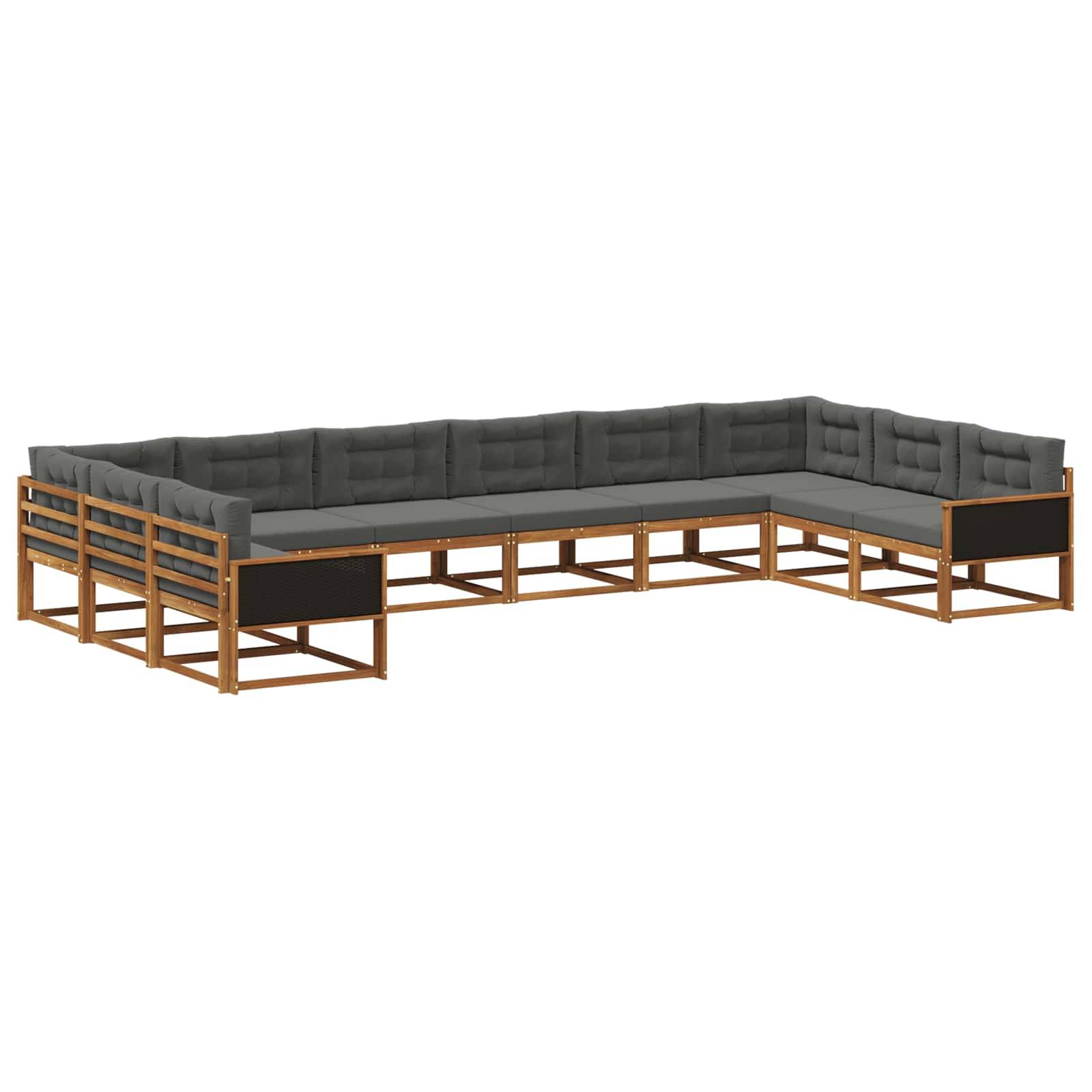 vidaXL Outdoor-Sofagarnitur mit Kissen 10 pcs Natur und Anthrazit